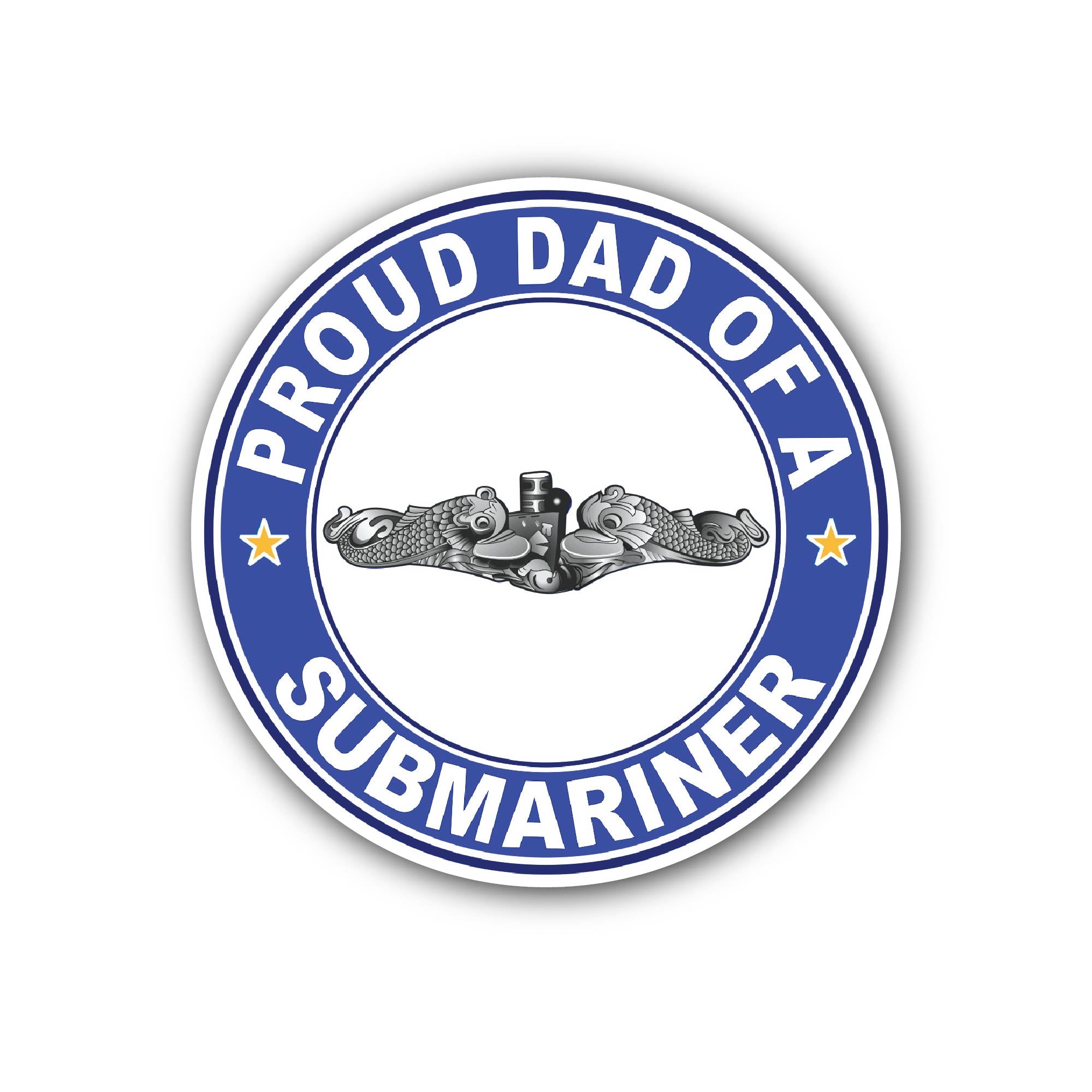 Proud Dad of a Submariner Silver Dolphins Sticker, Waterproof Vinyl Decal Sticker Indoor Or Outdoor 2 (Pieces) 3" and 5"