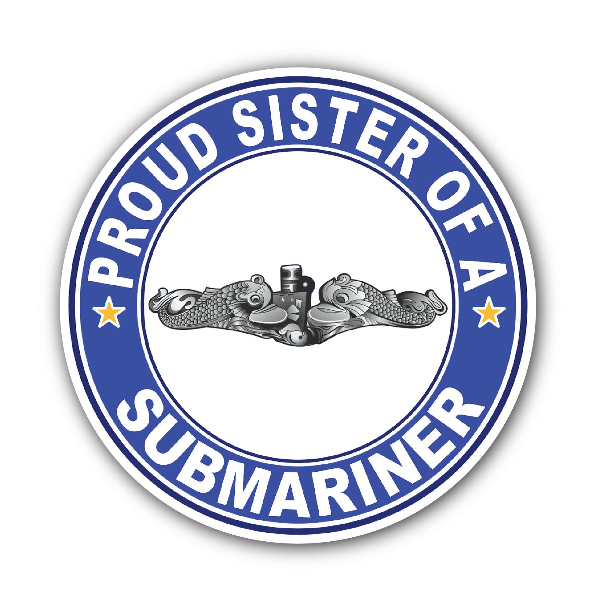 Proud Sister of a Submariner Silver Dolphins Sticker, Waterproof Vinyl Decal Sticker Indoor Or Outdoor 2 (Pieces) 3" and 5"