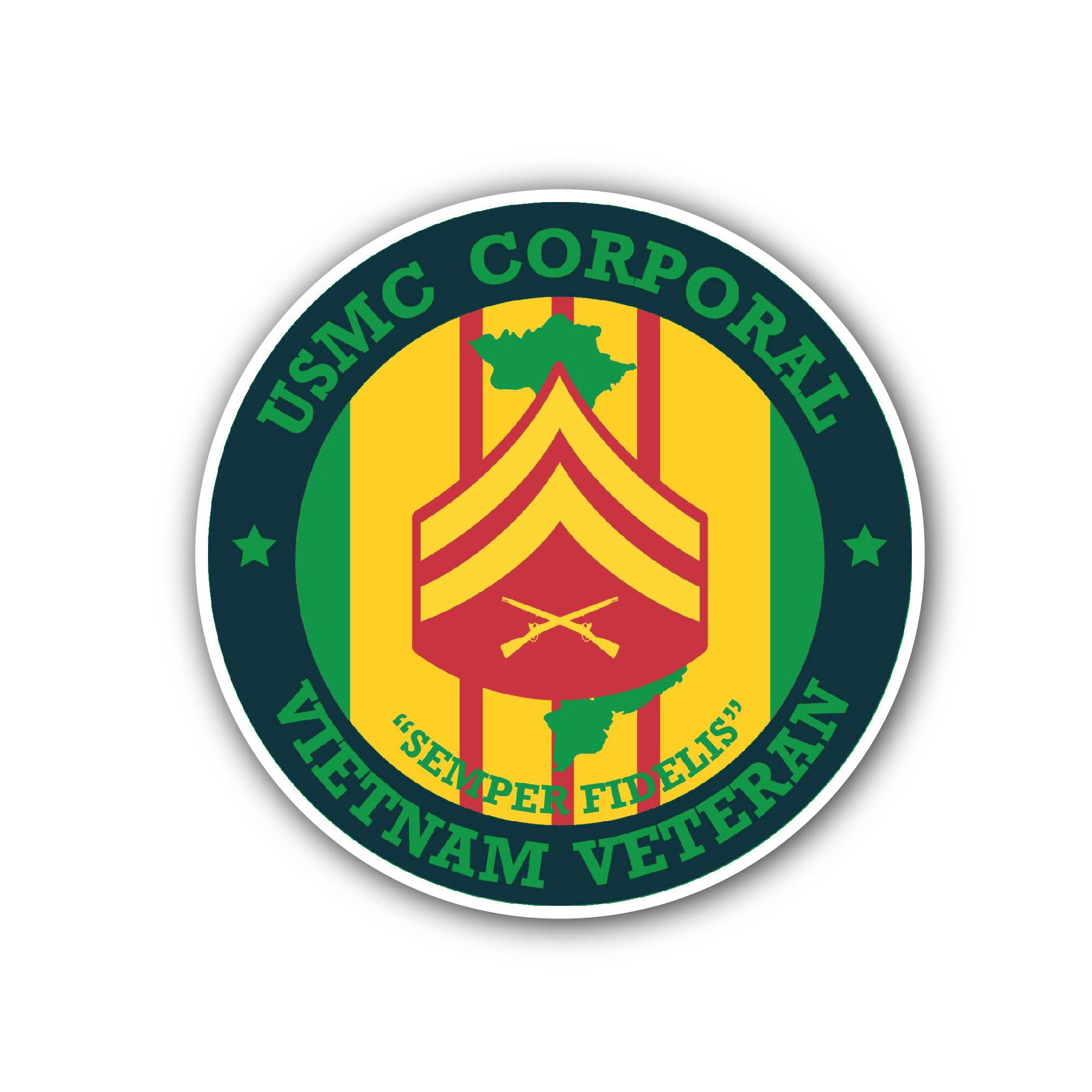 USMC Corporal Vietnam Veteran Sticker, Waterproof Vinyl Decal Sticker Indoor Or Outdoor 2 (Pieces) 3" and 5"