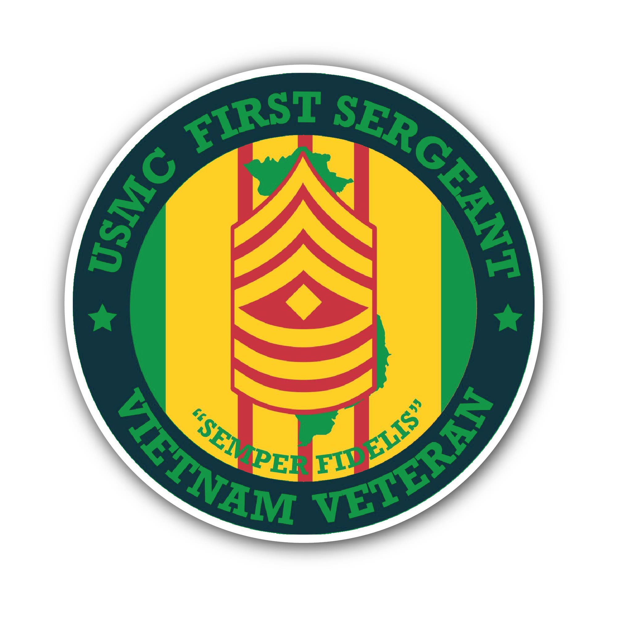 USMC First Sergeant Vietnam Veteran Sticker, Waterproof Vinyl Decal Sticker Indoor Or Outdoor 2 (Pieces) 3" and 5"