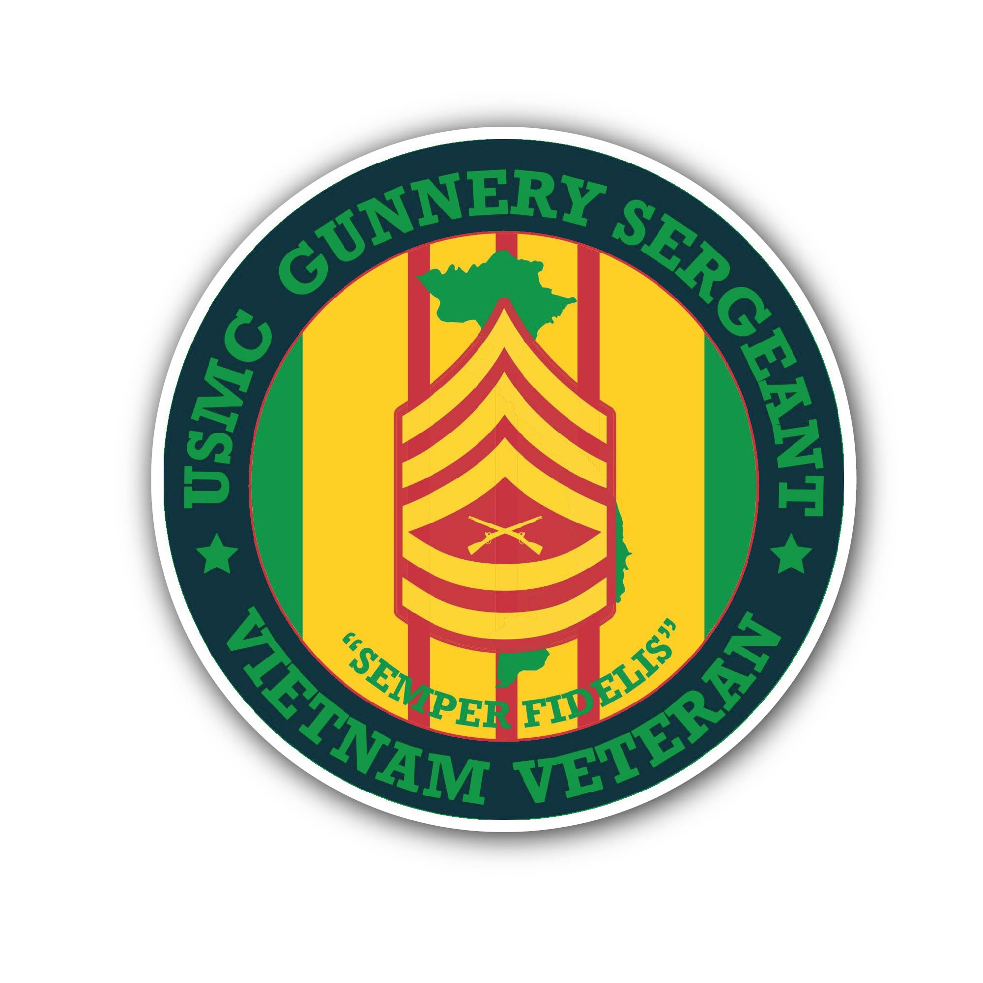 USMC Gunnery Sergeant Vietnam Veteran Sticker, Waterproof Vinyl Decal Sticker Indoor Or Outdoor 2 (Pieces) 3" and 5"