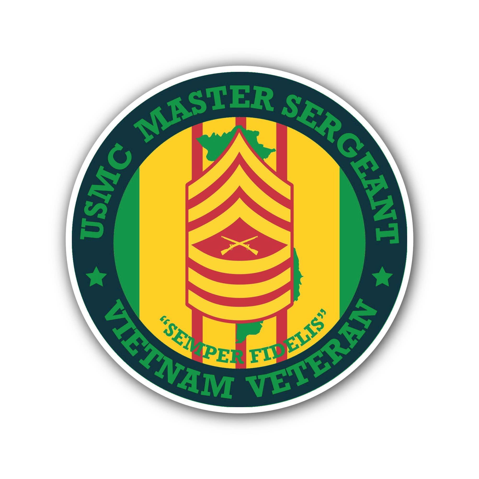 USMC Master Sergeant Vietnam Veteran Sticker, Waterproof Vinyl Decal Sticker Indoor Or Outdoor 2 (Pieces) 3" and 5"