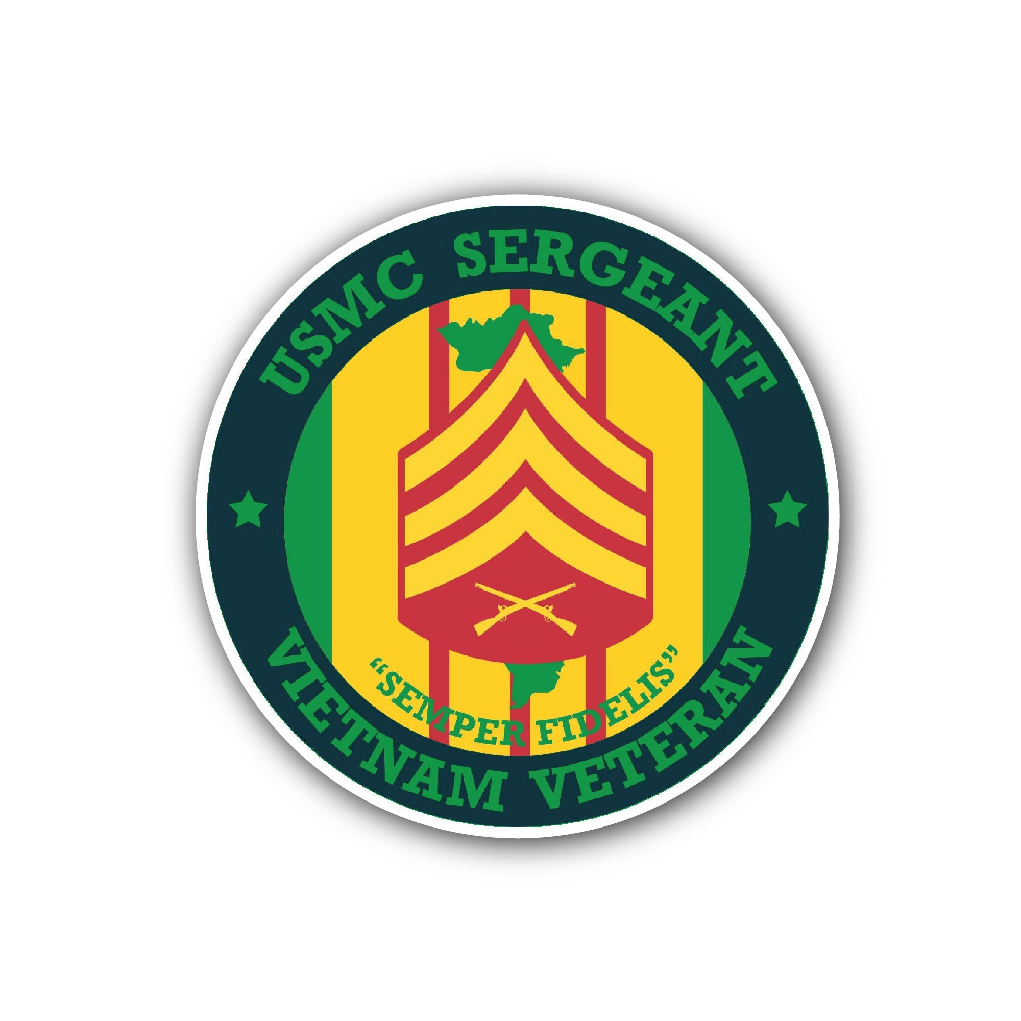 USMC Sergeant Vietnam Veteran Sticker, Waterproof Vinyl Decal Sticker Indoor Or Outdoor 2 (Pieces) 3" and 5"