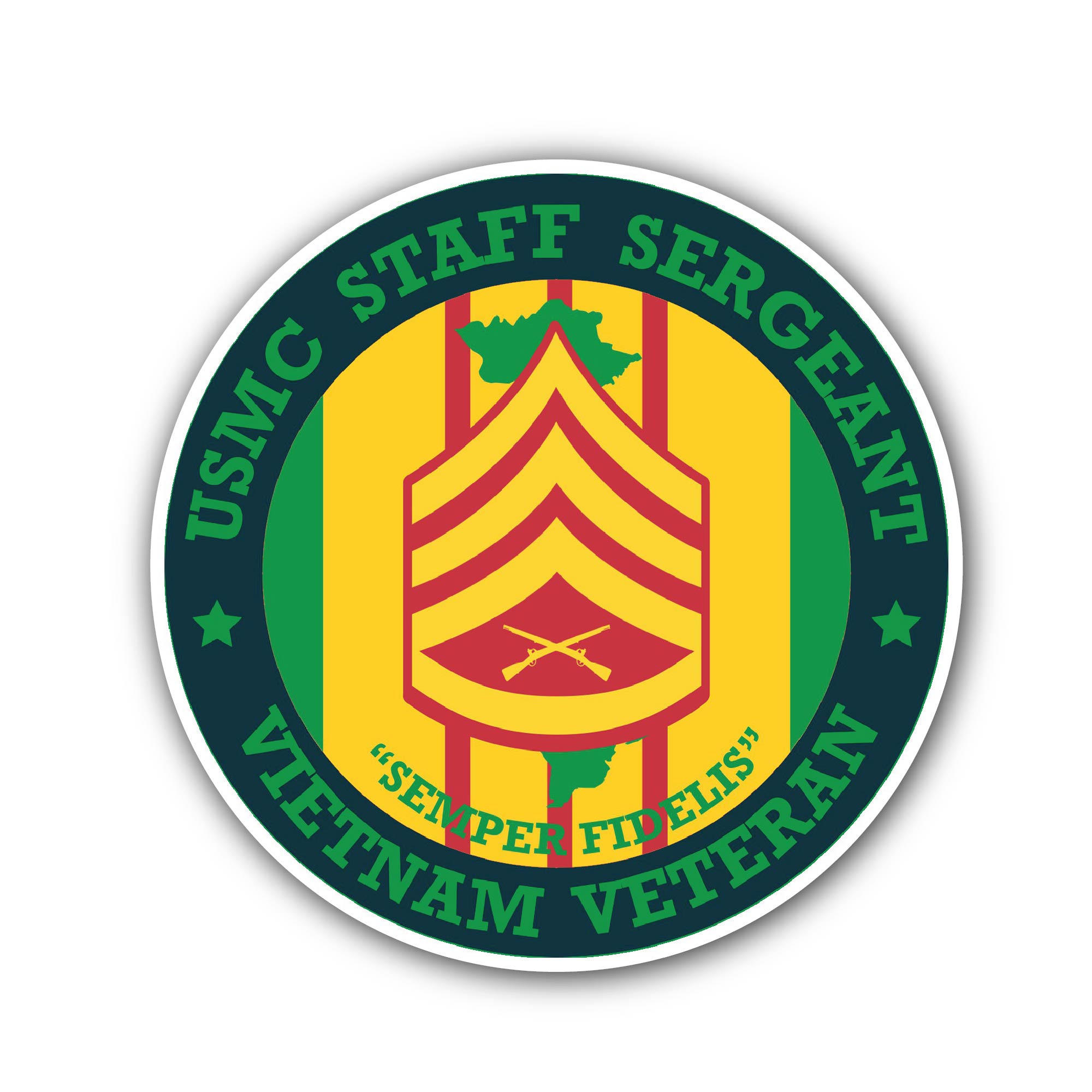 USMC Staff Sergeant Vietnam Veteran Sticker, Waterproof Vinyl Decal Sticker Indoor Or Outdoor 2 (Pieces) 3" and 5"