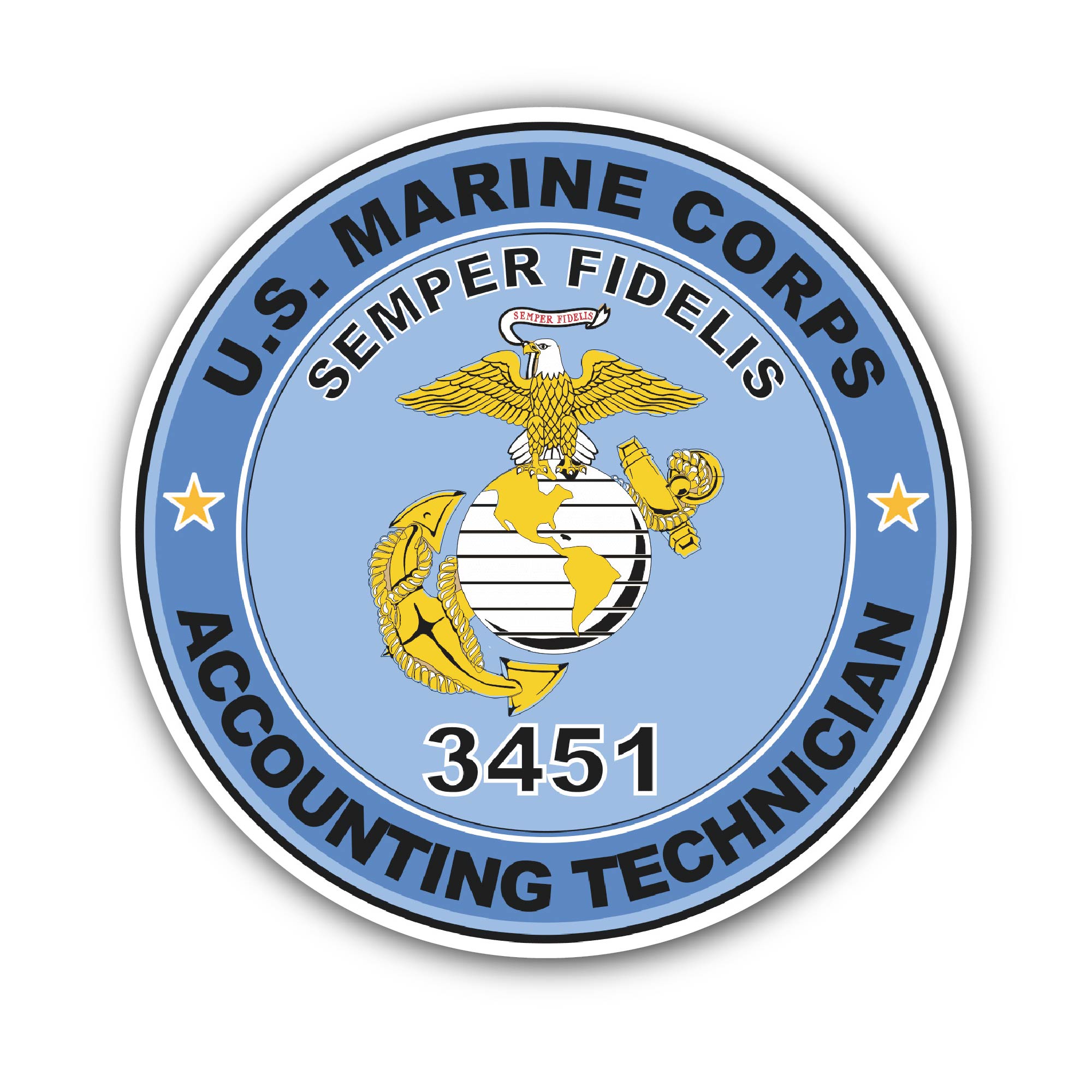 U.S.M.C. MOS 3451 Accounting Technician Sticker, Waterproof Vinyl Decal Sticker Indoor Or Outdoor 2 (Pieces) 3" and 5"