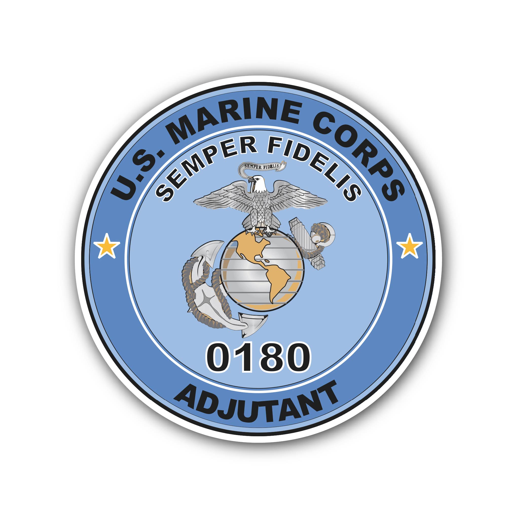 U.S.M.C. MOS 0180 Adjutant Sticker, Waterproof Vinyl Decal Sticker Indoor Or Outdoor 2 (Pieces) 3" and 5"