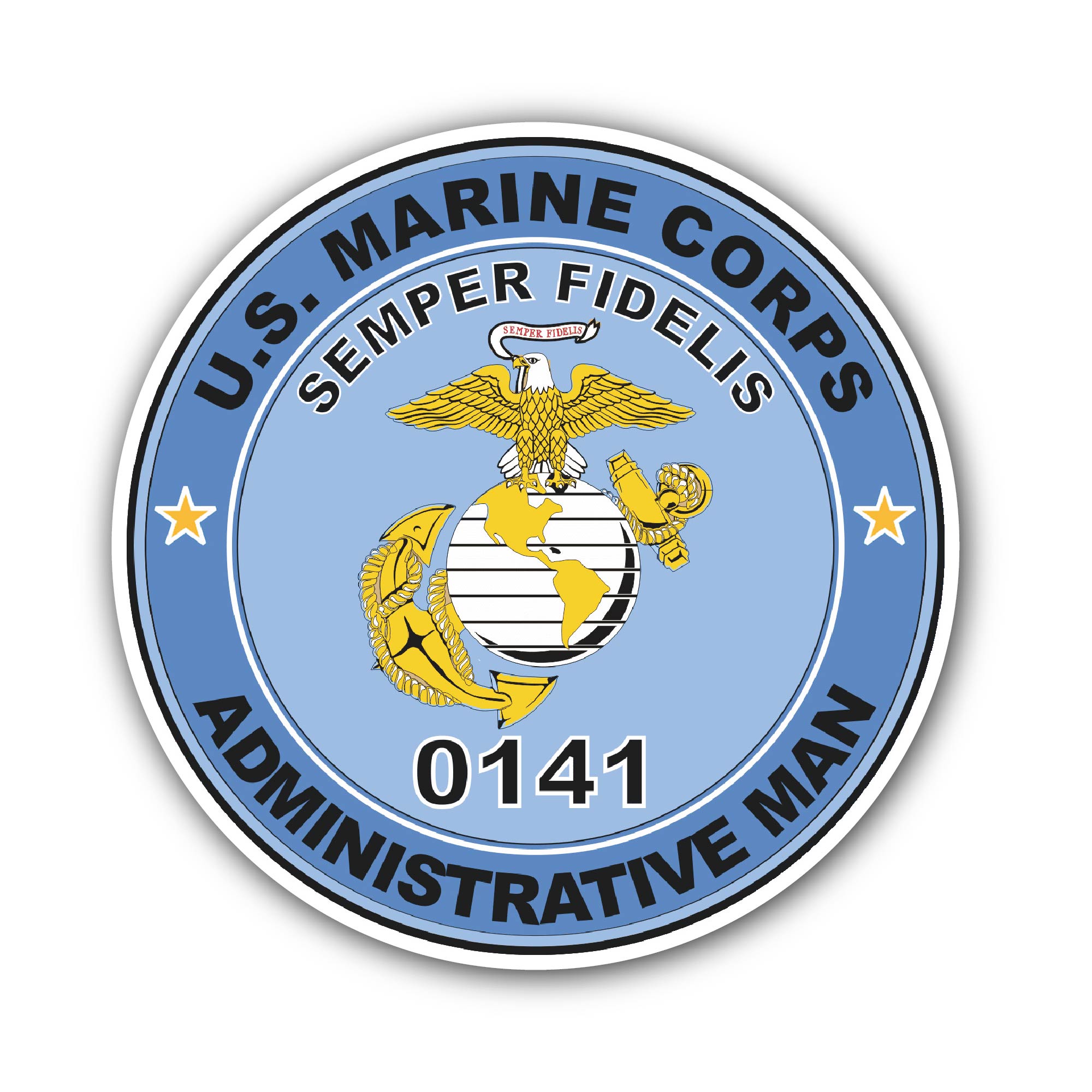 U.S.M.C. MOS 0141 Administrative Man Sticker, Waterproof Vinyl Decal Sticker Indoor Or Outdoor 2 (Pieces) 3" and 5"