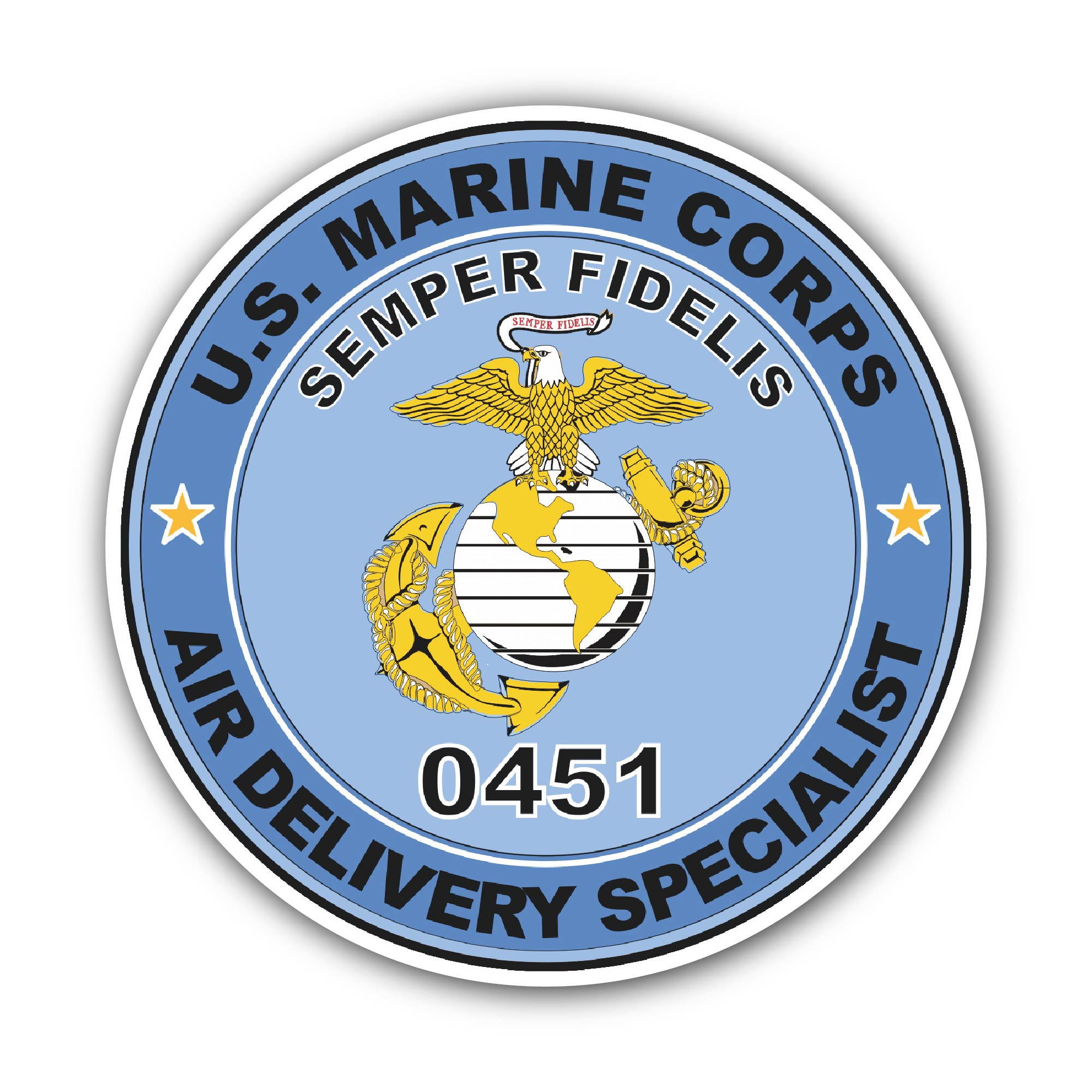 U.S.M.C. MOS 0451 Air Delivery Specialist Sticker, Waterproof Vinyl Decal Sticker Indoor Or Outdoor 2 (Pieces) 3" and 5"