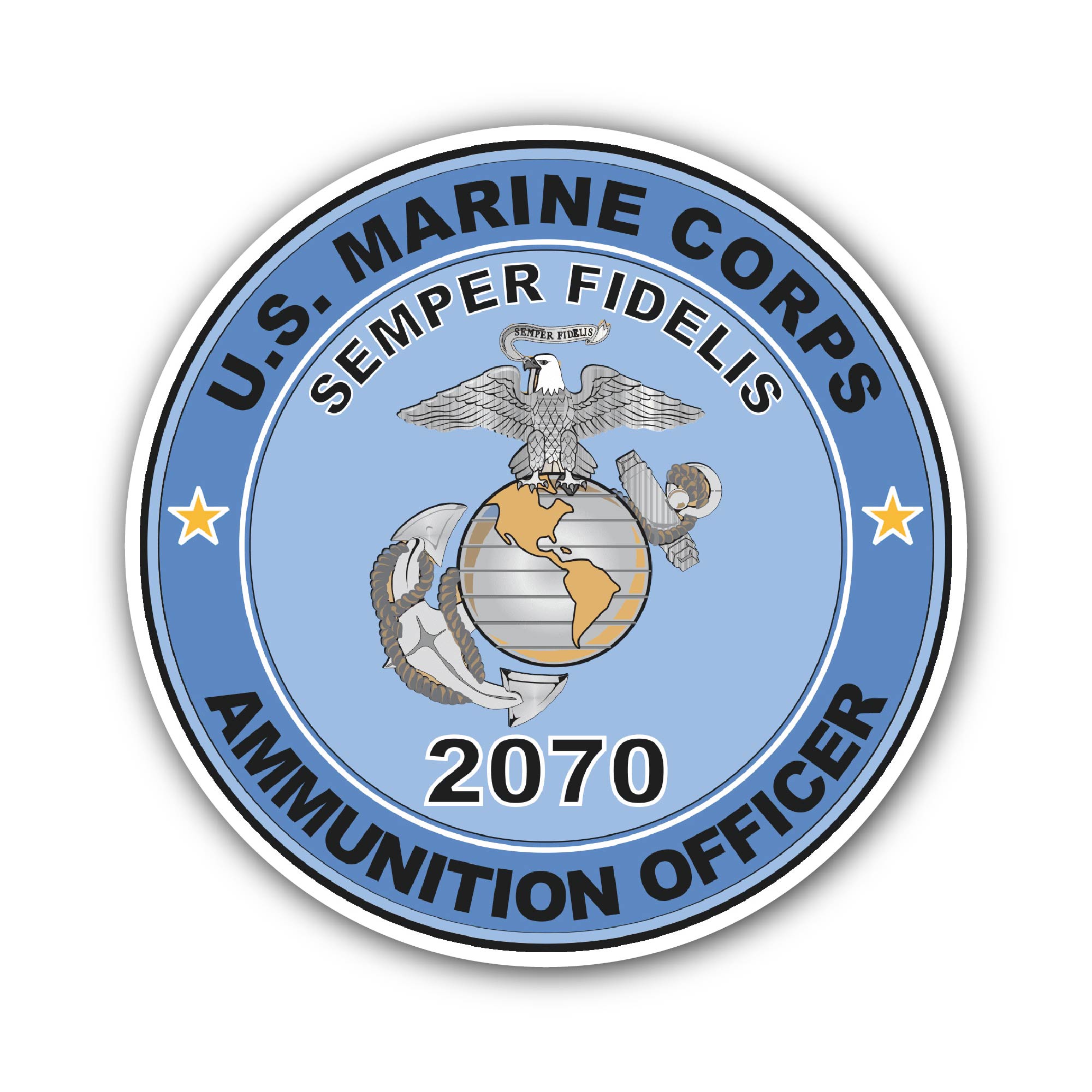 U.S.M.C. MOS 2070 Ammunition Officer Sticker, Waterproof Vinyl Decal Sticker Indoor Or Outdoor 2 (Pieces) 3" and 5"