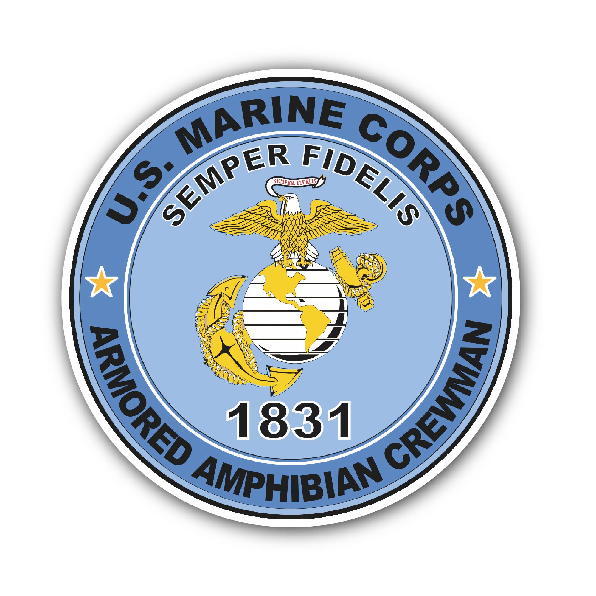U.S.M.C. MOS 1831 Armored Amphibian Crewman Sticker, Waterproof Vinyl Decal Sticker Indoor Or Outdoor 2 (Pieces) 3" and 5"
