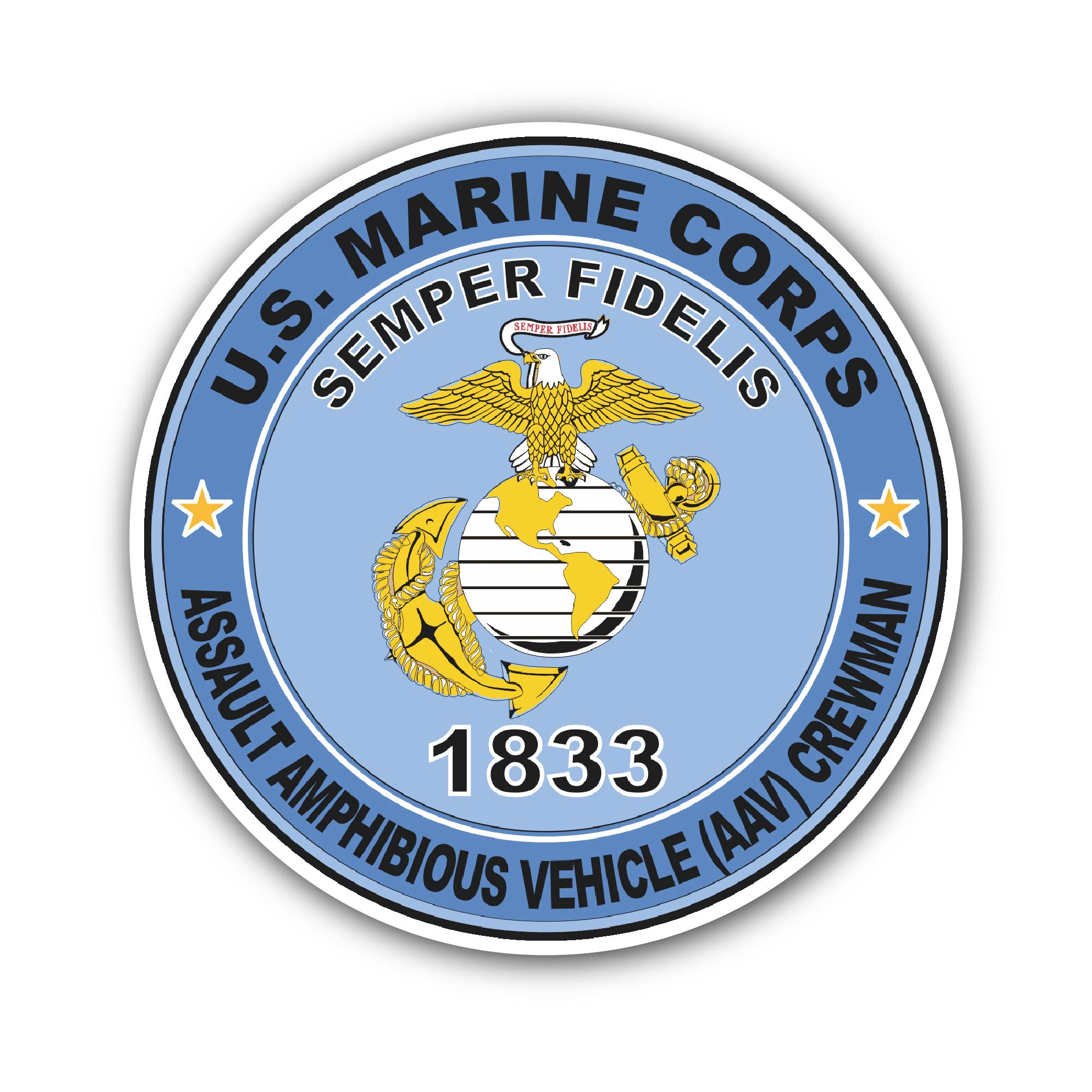 Assault Amphibious Vehicle (AAV) Crewman MOS 1833 U.S.M.C Military Sticker, Waterproof Vinyl Decal Sticker Indoor Or Outdoor 2 (Pieces) 3" and 5"