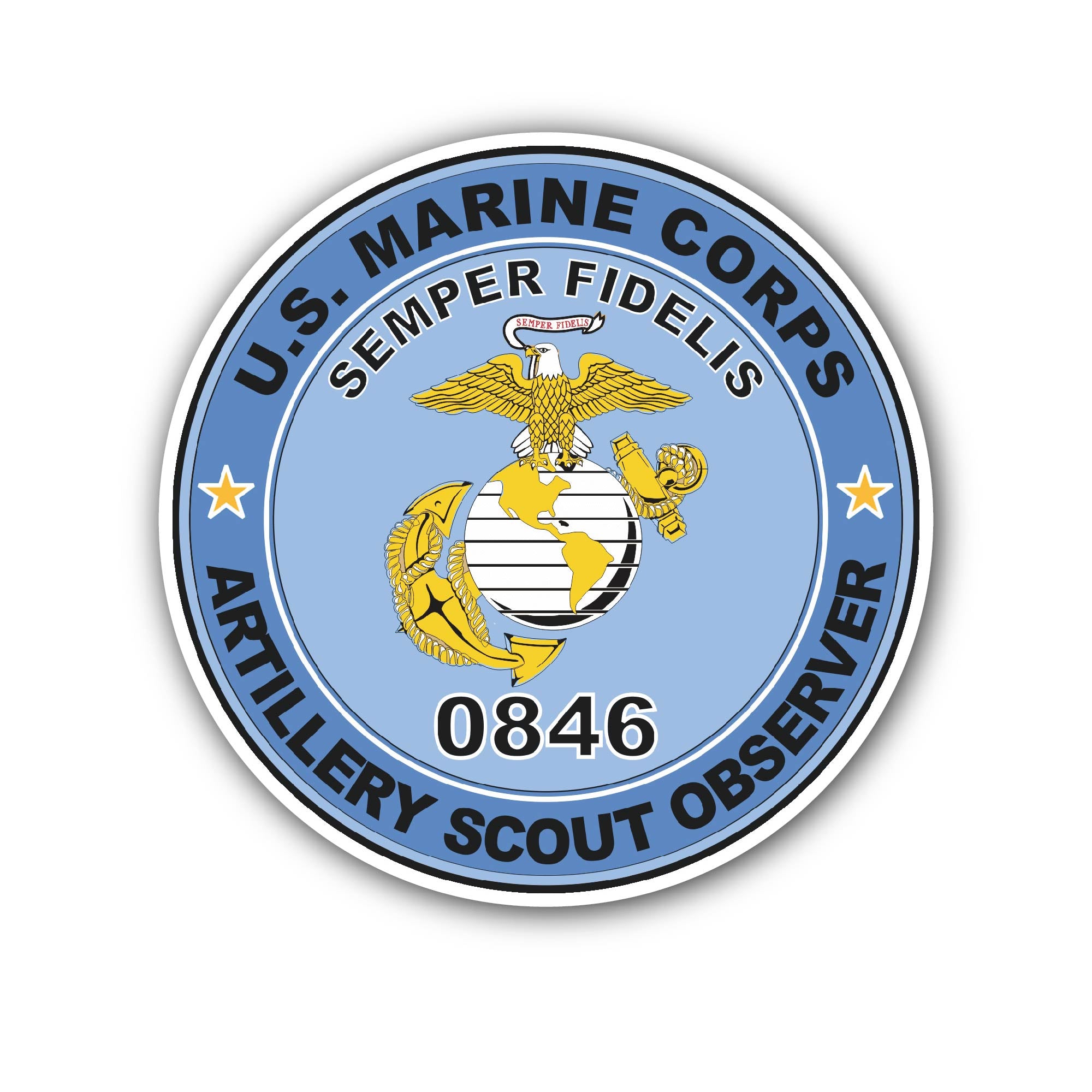 U.S.M.C. MOS 0846 Artillery Scout Observer Sticker, Waterproof Vinyl Decal Sticker Indoor Or Outdoor 2 (Pieces) 3" and 5"