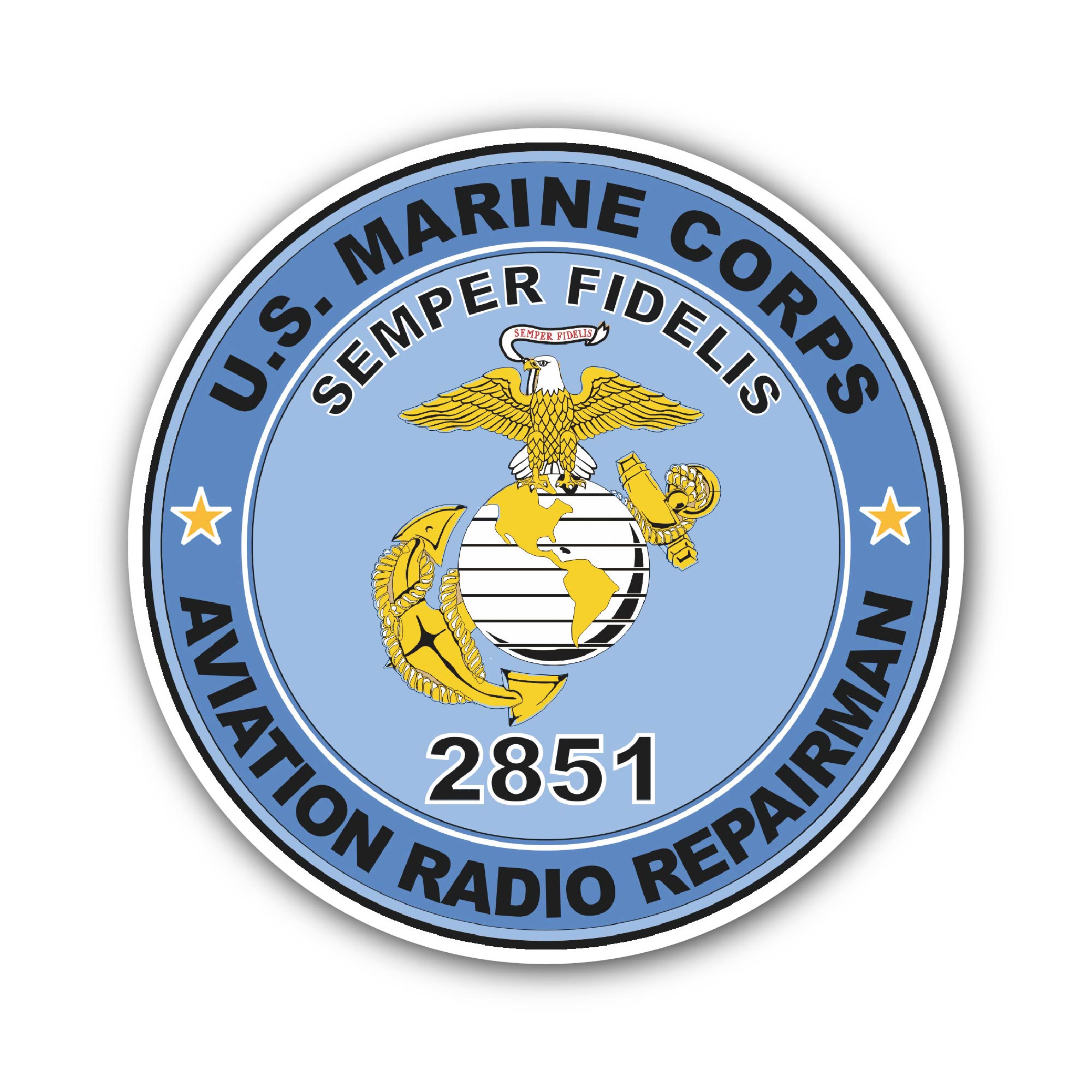 U.S.M.C. MOS 2851 Aviation Radio Repairman Sticker, Waterproof Vinyl Decal Sticker Indoor Or Outdoor 2 (Pieces) 3" and 5"