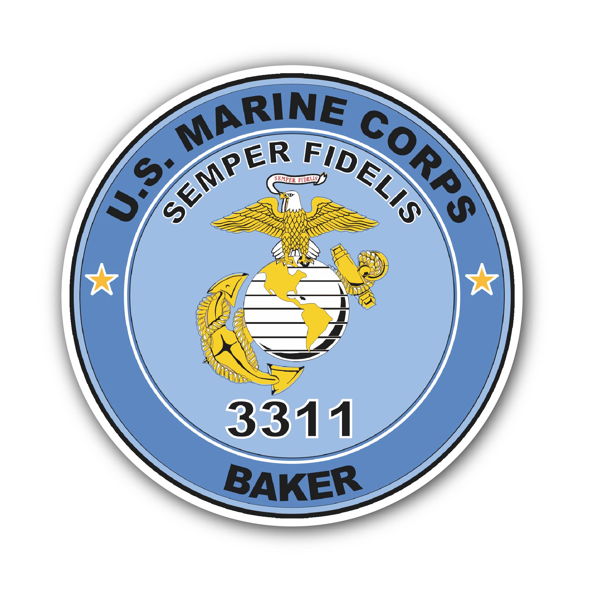 U.S.M.C. MOS 3311 Baker Sticker, Waterproof Vinyl Decal Sticker Indoor Or Outdoor 2 (Pieces) 3" and 5"