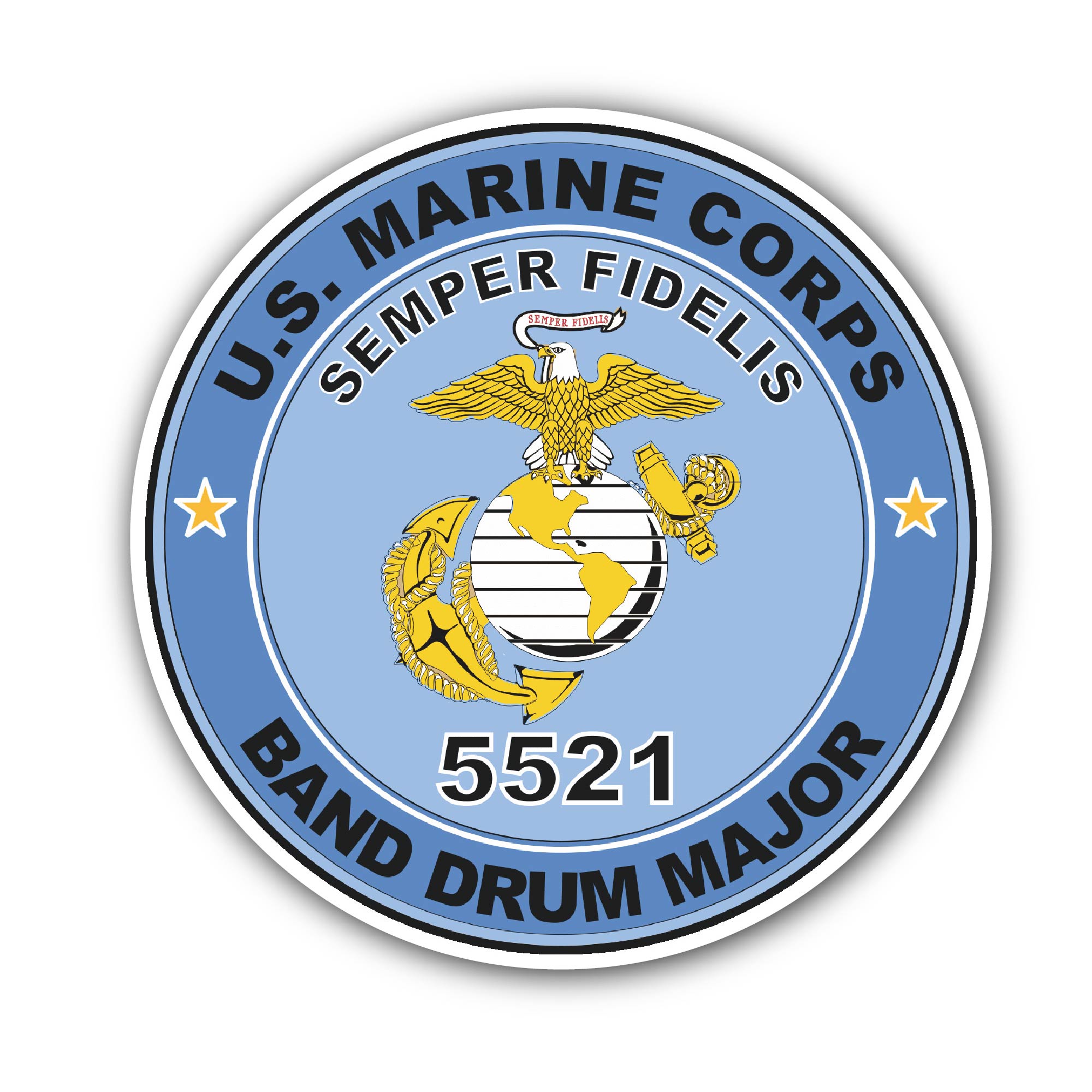 U.S.M.C. MOS 5521 Band Drum Major Sticker, Waterproof Vinyl Decal Sticker Indoor Or Outdoor 2 (Pieces) 3" and 5"