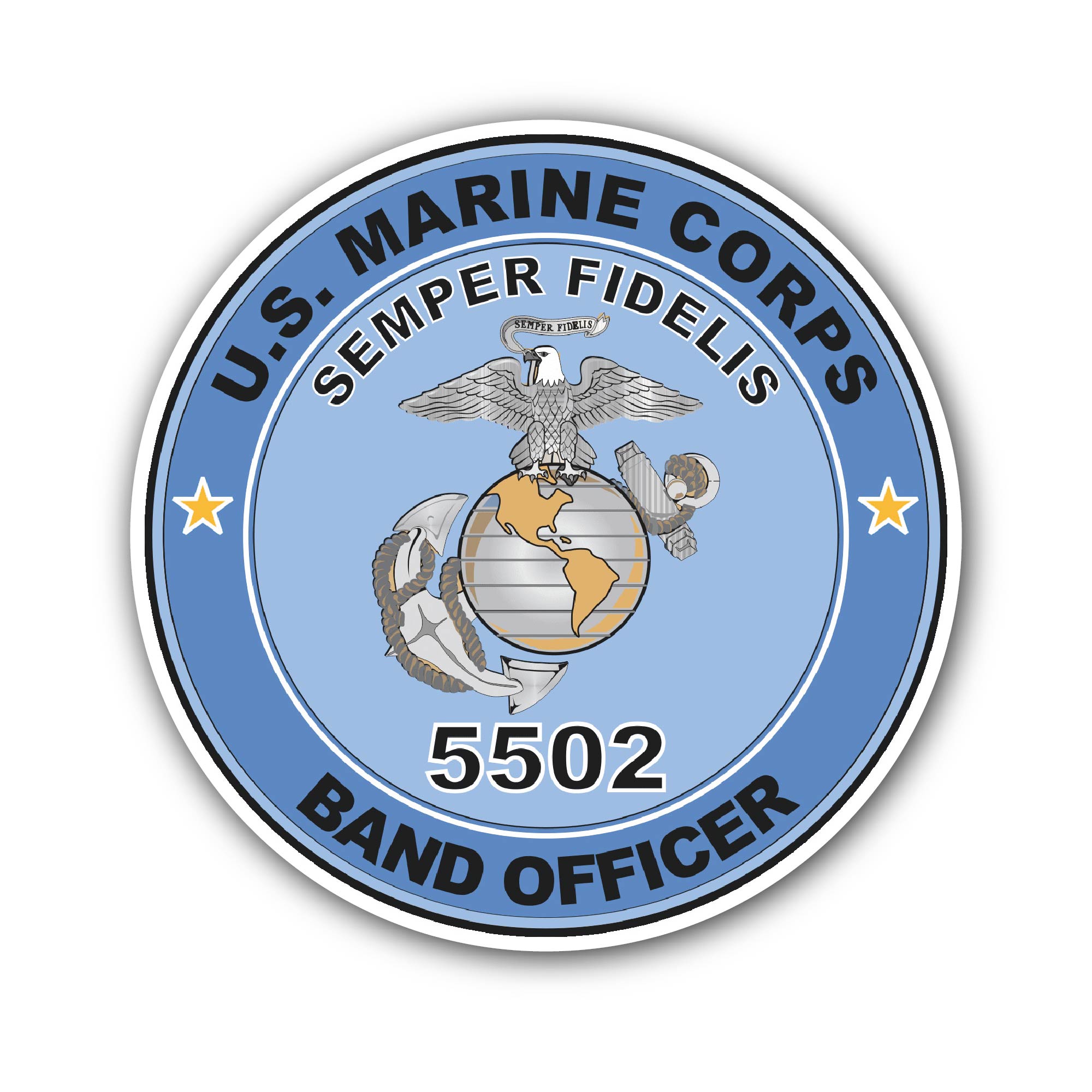 U.S.M.C. MOS 5502 Band Officer Sticker, Waterproof Vinyl Decal Sticker Indoor Or Outdoor 2 (Pieces) 3" and 5"