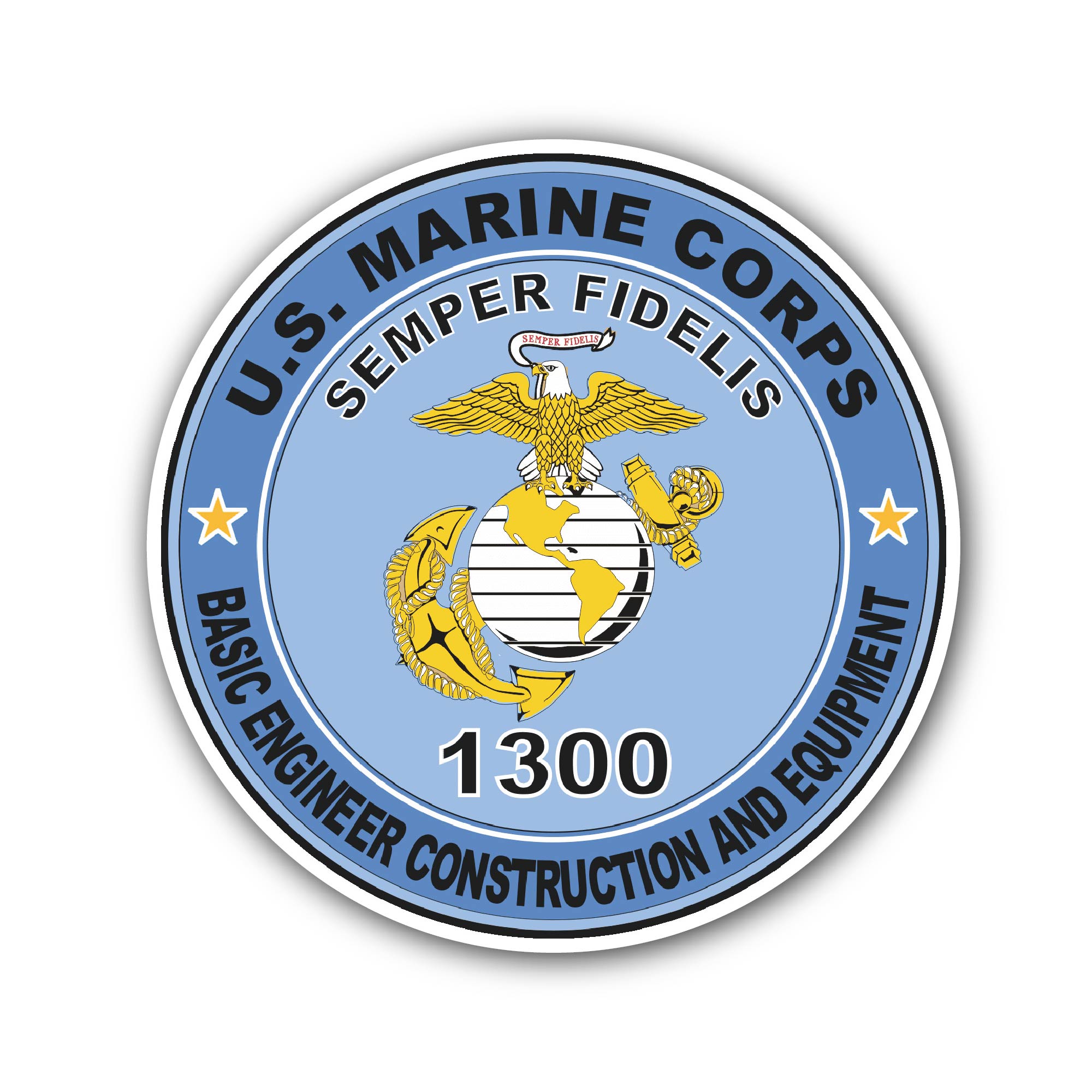 Basic Engineer Construction and Equipment U.S.M.C MOS 1300 Military Sticker, Waterproof Vinyl Decal Sticker Indoor Or Outdoor 2 (Pieces) 3" and 5"