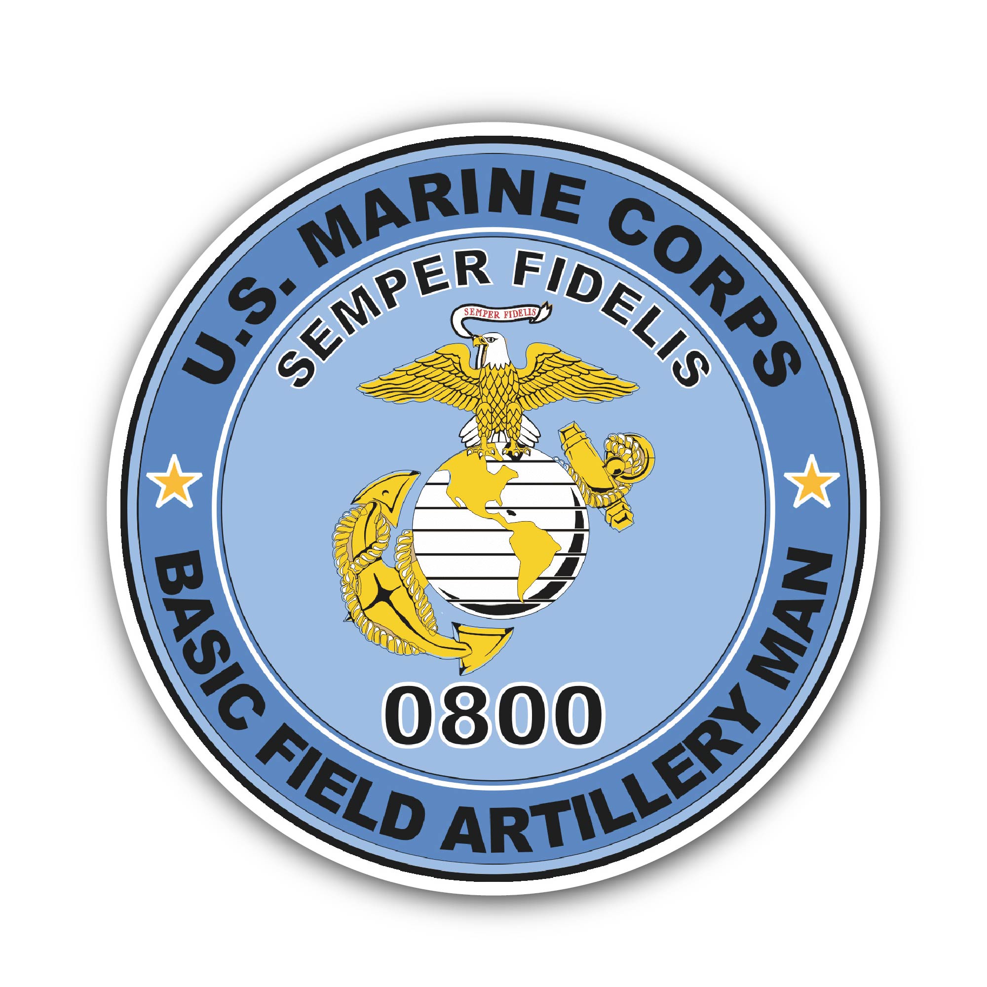U.S.M.C. MOS 0800 Basic Field Artillery Man Sticker, Waterproof Vinyl Decal Sticker Indoor Or Outdoor 2 (Pieces) 3" and 5"