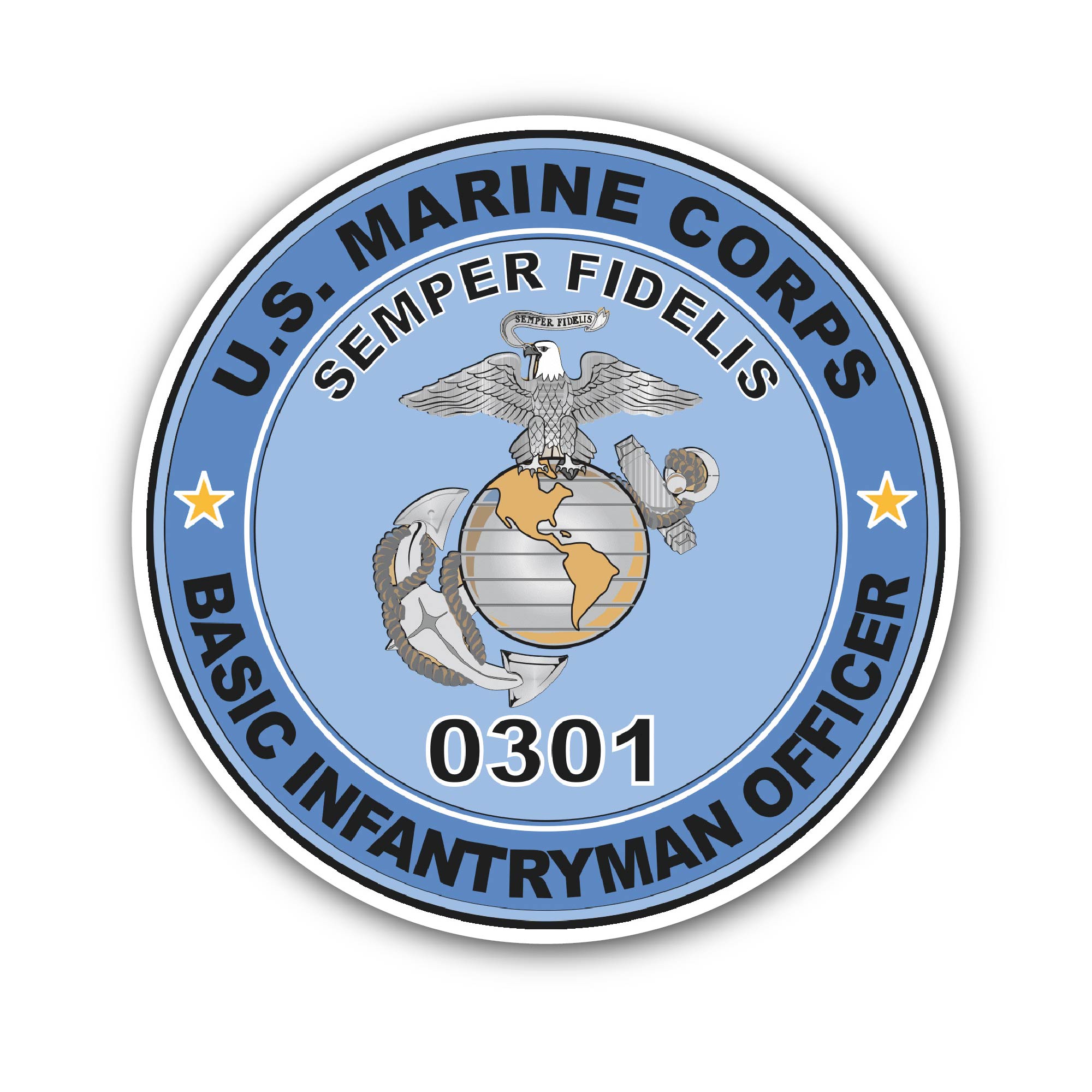 U.S.M.C. MOS 0301 Basic Infantryman Officer Sticker, Waterproof Vinyl Decal Sticker Indoor Or Outdoor 2 (Pieces) 3" and 5"