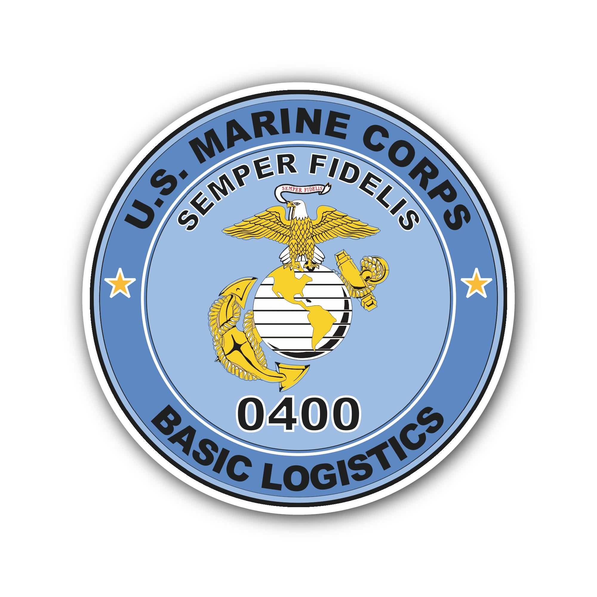 U.S.M.C. MOS 0400 Basic Logistics Sticker, Waterproof Vinyl Decal Sticker Indoor Or Outdoor 2 (Pieces) 3" and 5"