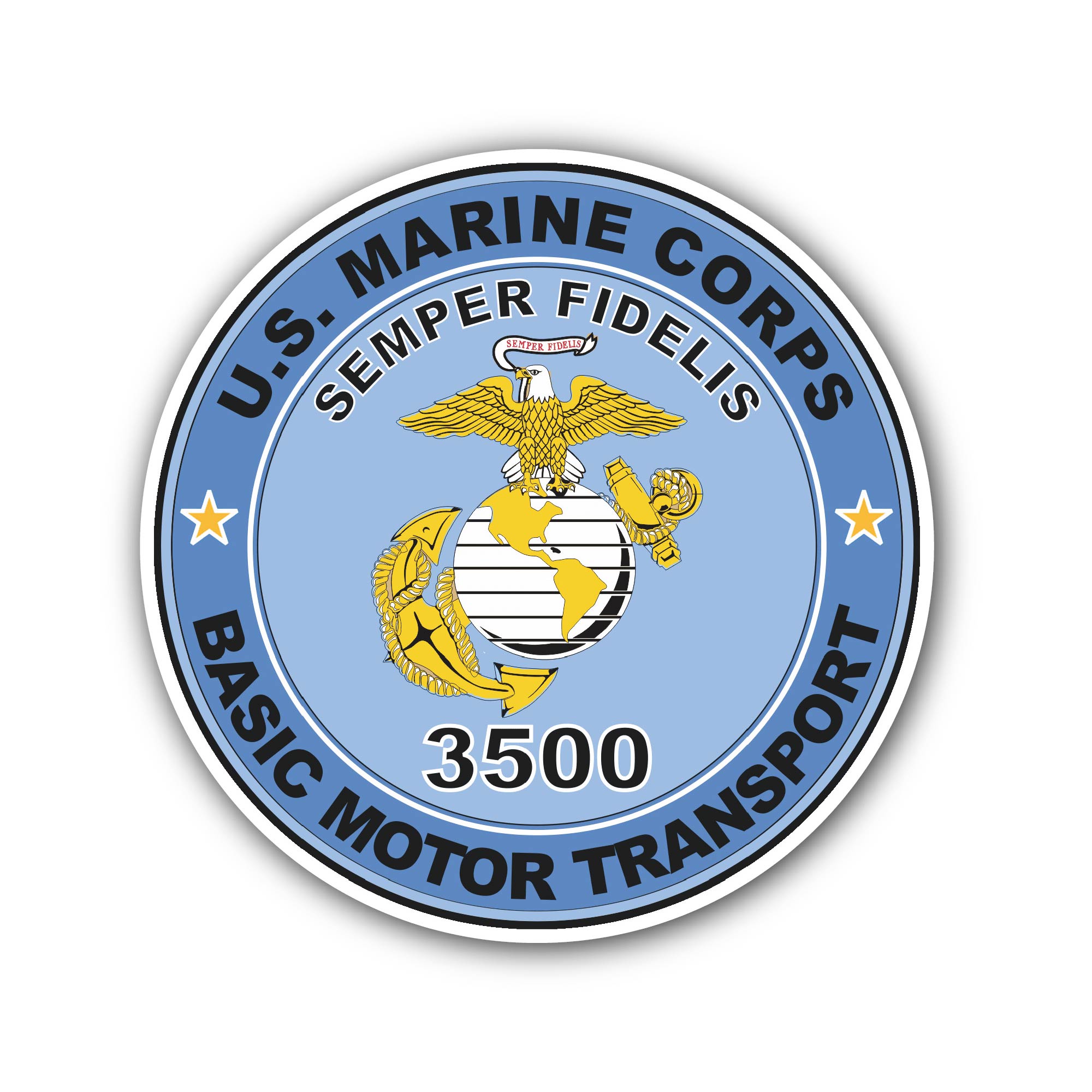 U.S.M.C. MOS 3500 Basic Motor Transport Sticker, Waterproof Vinyl Decal Sticker Indoor Or Outdoor 2 (Pieces) 3" and 5"