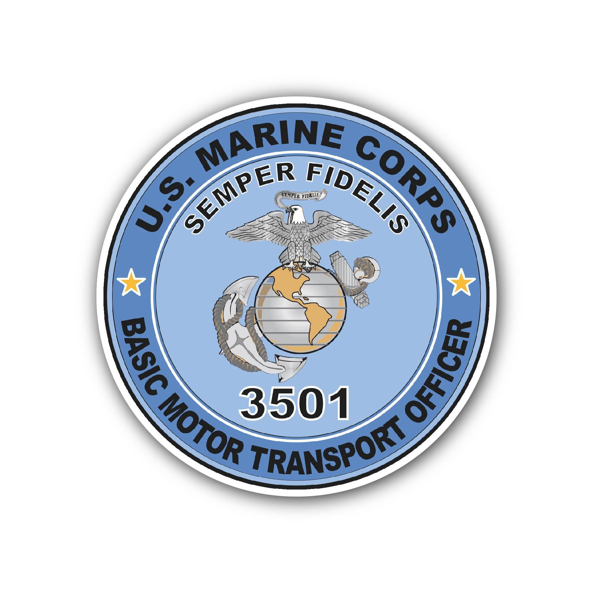 U.S.M.C. MOS 3501 Basic Motor Transport Officer Sticker, Waterproof Vinyl Decal Sticker Indoor Or Outdoor 2 (Pieces) 3" and 5"