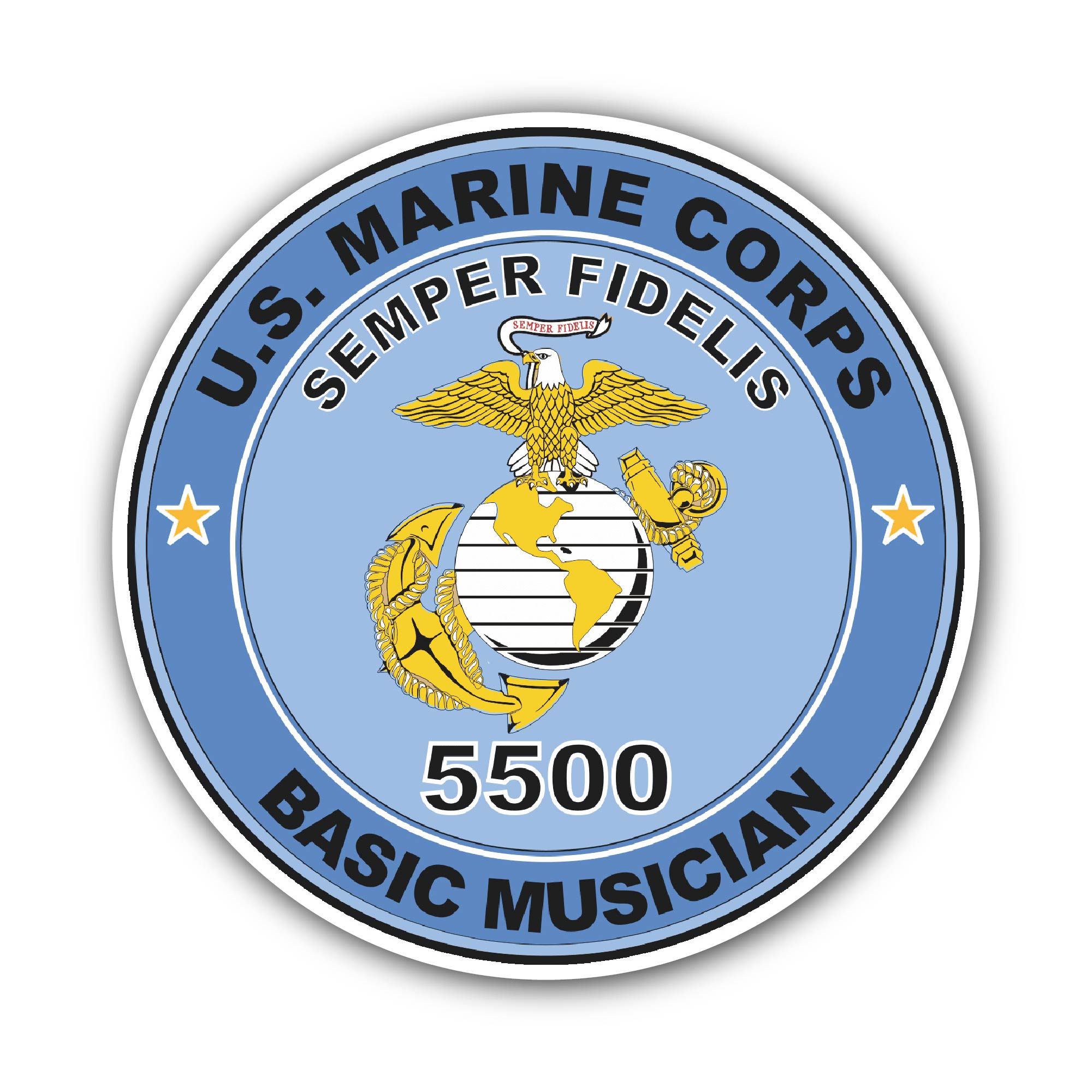 U.S.M.C. MOS 5500 Basic Musician Sticker, Waterproof Vinyl Decal Sticker Indoor Or Outdoor 2 (Pieces) 3" and 5"