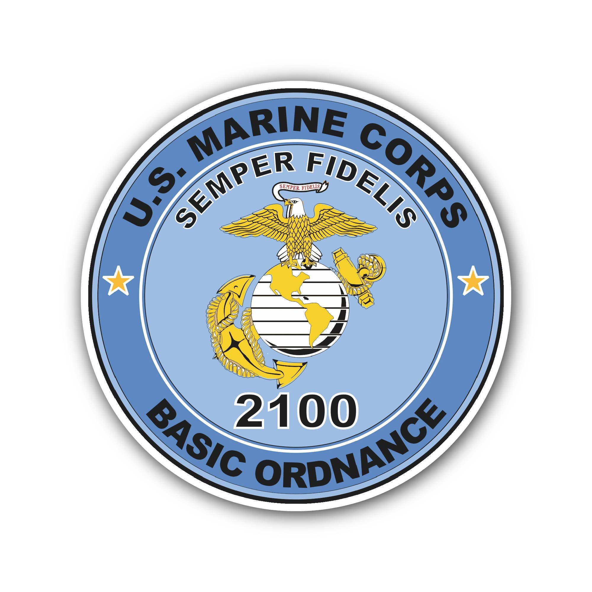 U.S.M.C. MOS 2100 Basic Ordnance Sticker, Waterproof Vinyl Decal Sticker Indoor Or Outdoor 2 (Pieces) 3" and 5"