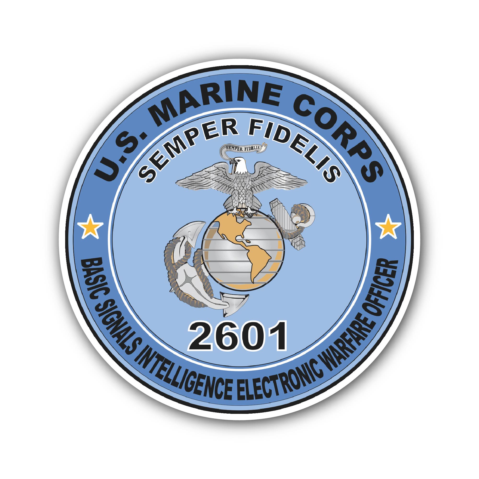 Basic Signals Intelligence Electronic Warfare Officer MOS 2601 U.S.M.C Sticker, Waterproof Vinyl Decal Sticker Indoor Or Outdoor 2 (Pieces) 3" and 5"