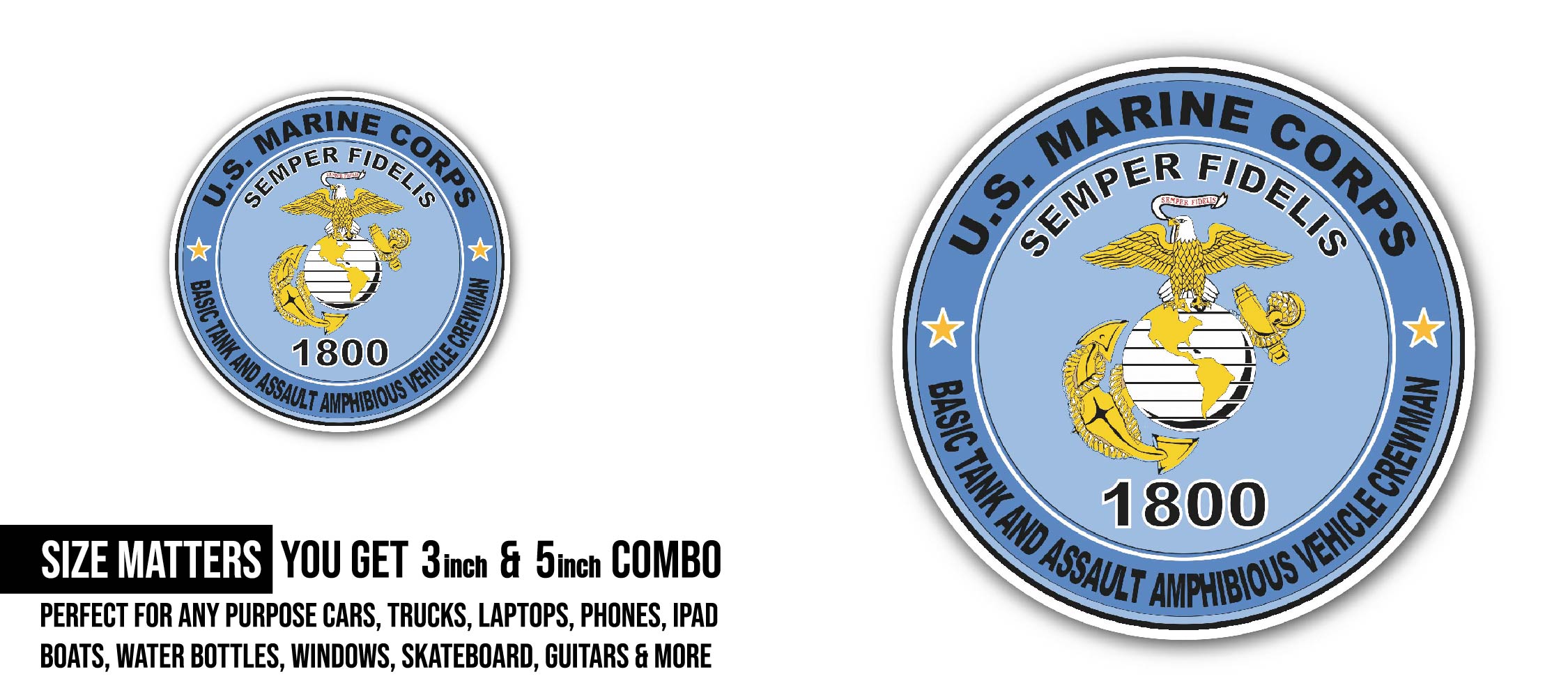 Basic Tank and Assault Amphibious Vehicle Crewman MOS 1800 Sticker, Waterproof Vinyl Decal Sticker Indoor Or Outdoor 2 (Pieces) 3" and 5"