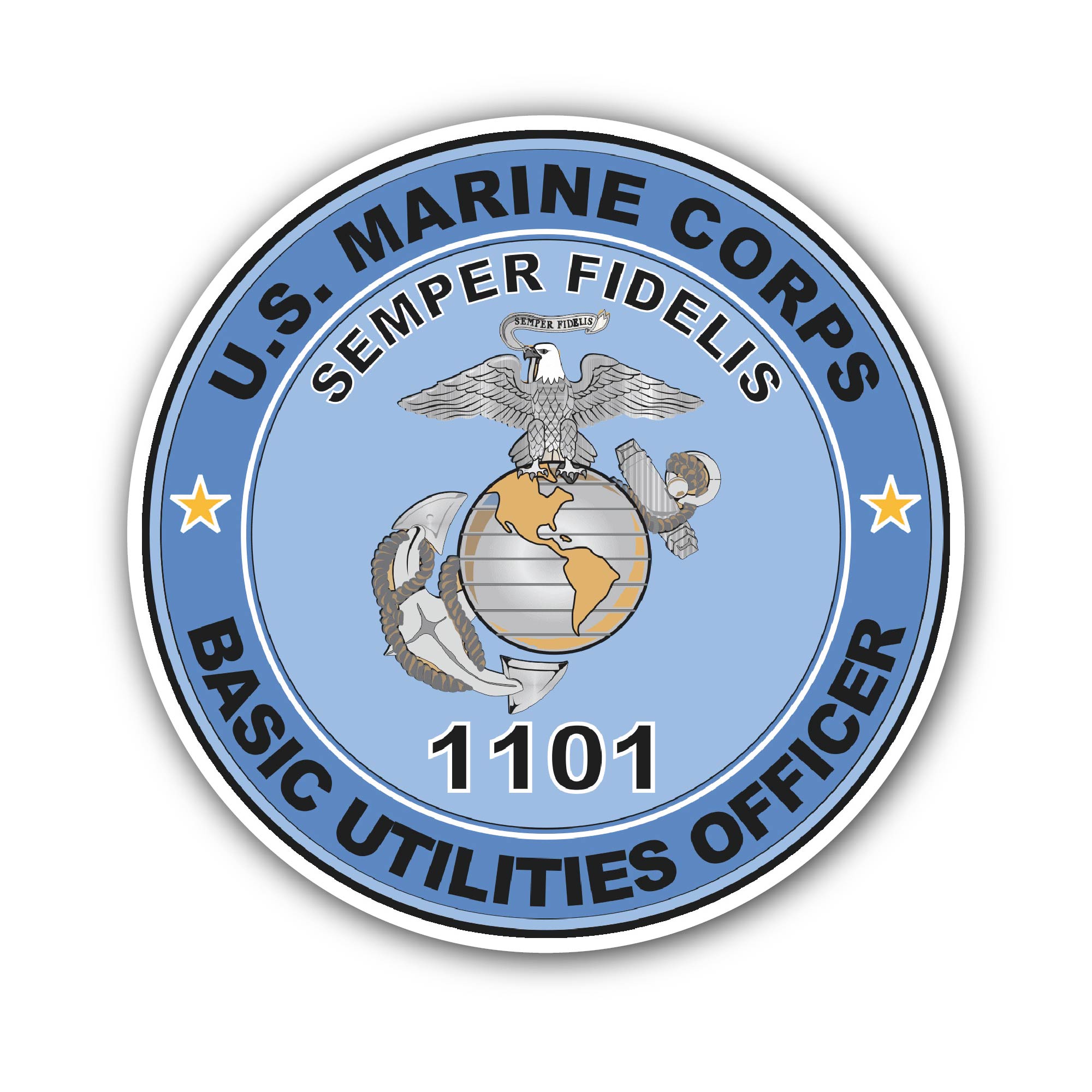 U.S.M.C. MOS 1101 Basic Utilities Officer Sticker, Waterproof Vinyl Decal Sticker Indoor Or Outdoor 2 (Pieces) 3" and 5"