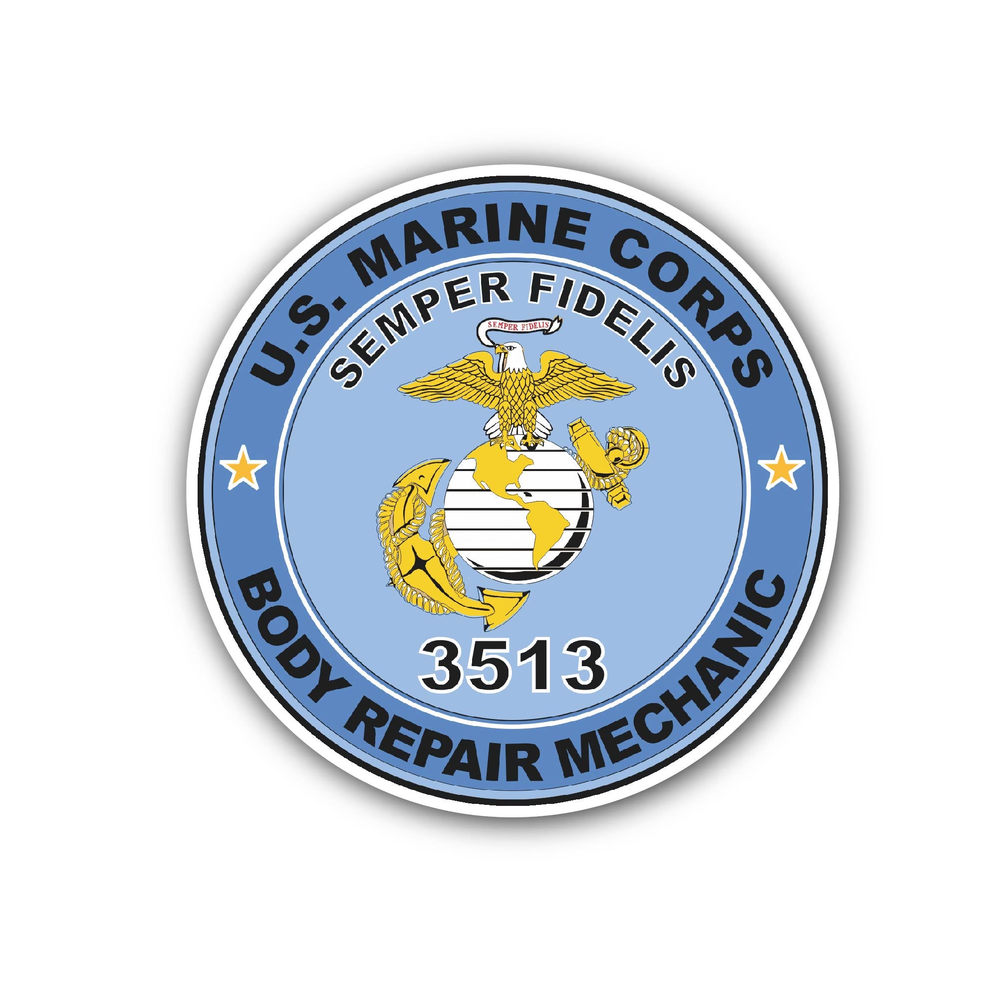 U.S.M.C. MOS 3513 Body Repair Mechanic Sticker, Waterproof Vinyl Decal Sticker Indoor Or Outdoor 2 (Pieces) 3" and 5"
