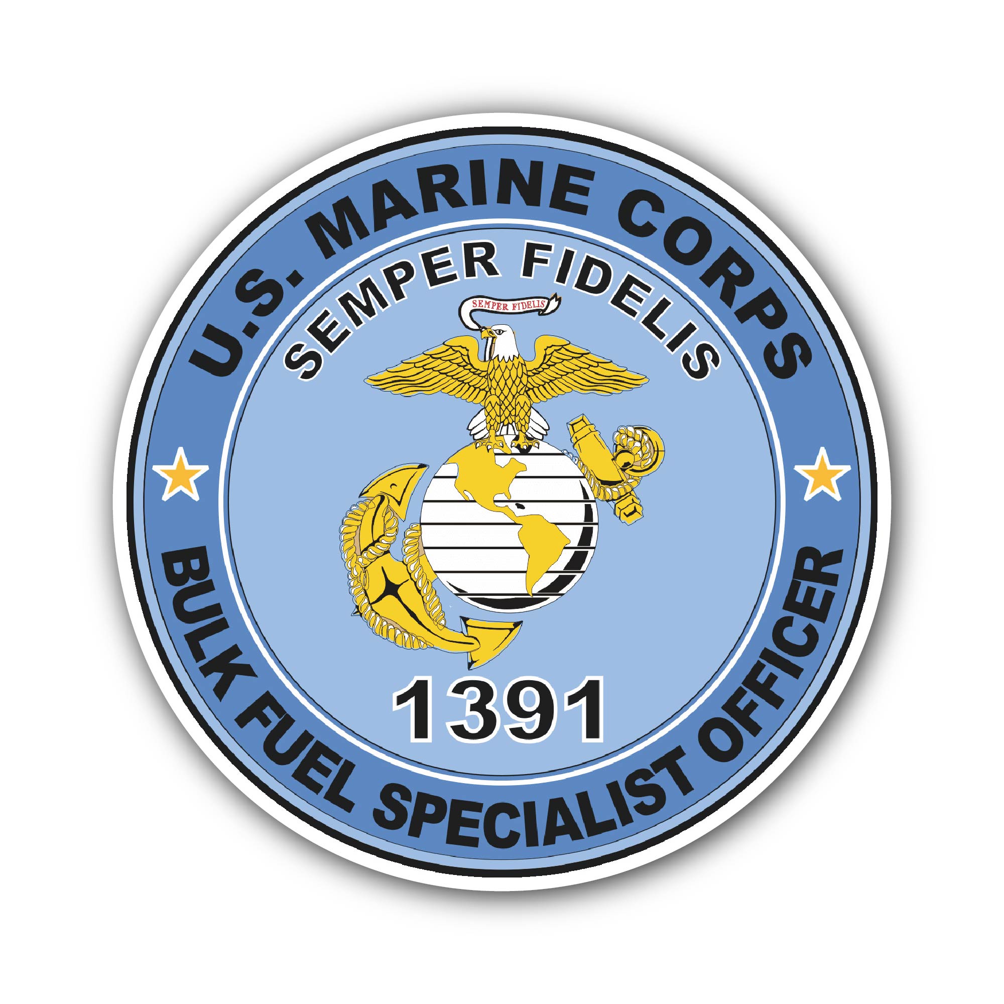U.S.M.C. MOS 1391 Bulk Fuel Specialist Sticker, Waterproof Vinyl Decal Sticker Indoor Or Outdoor 2 (Pieces) 3" and 5"