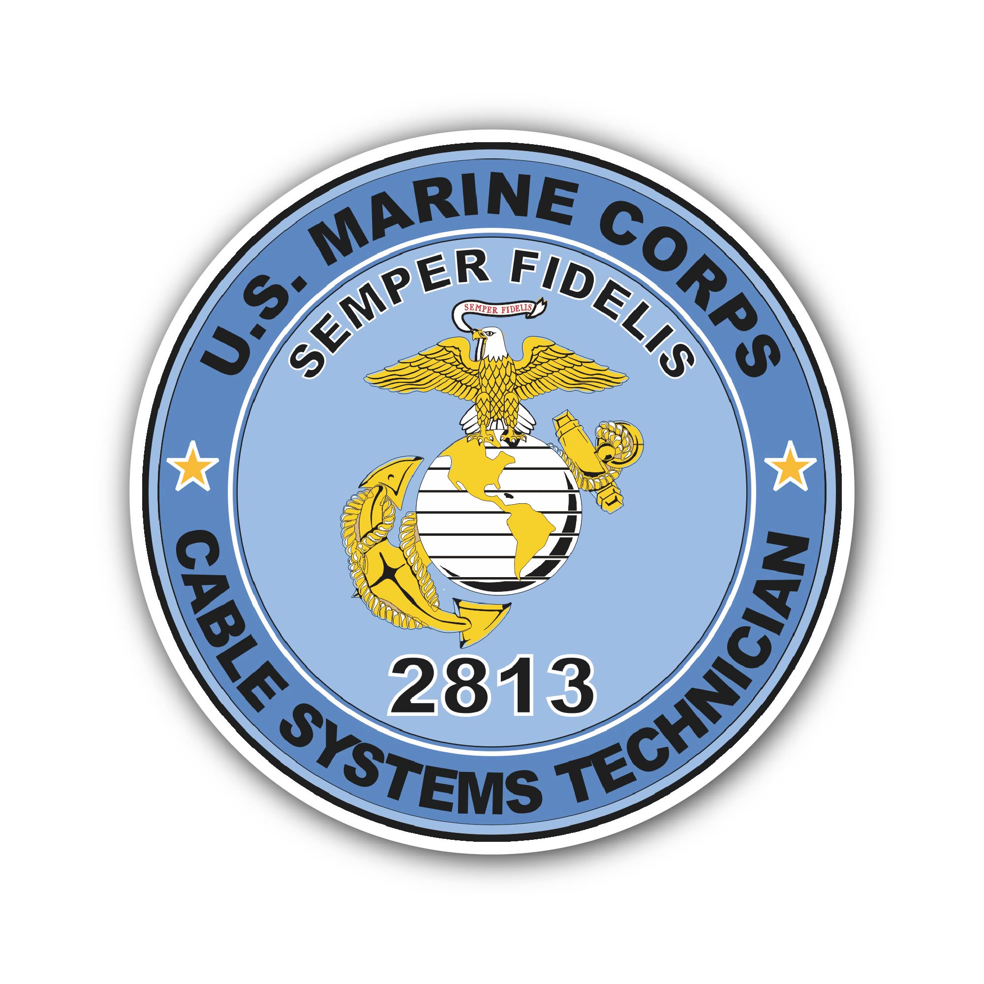 U.S.M.C. MOS 2813 Cable Systems Technician Sticker, Waterproof Vinyl Decal Sticker Indoor Or Outdoor 2 (Pieces) 3" and 5"