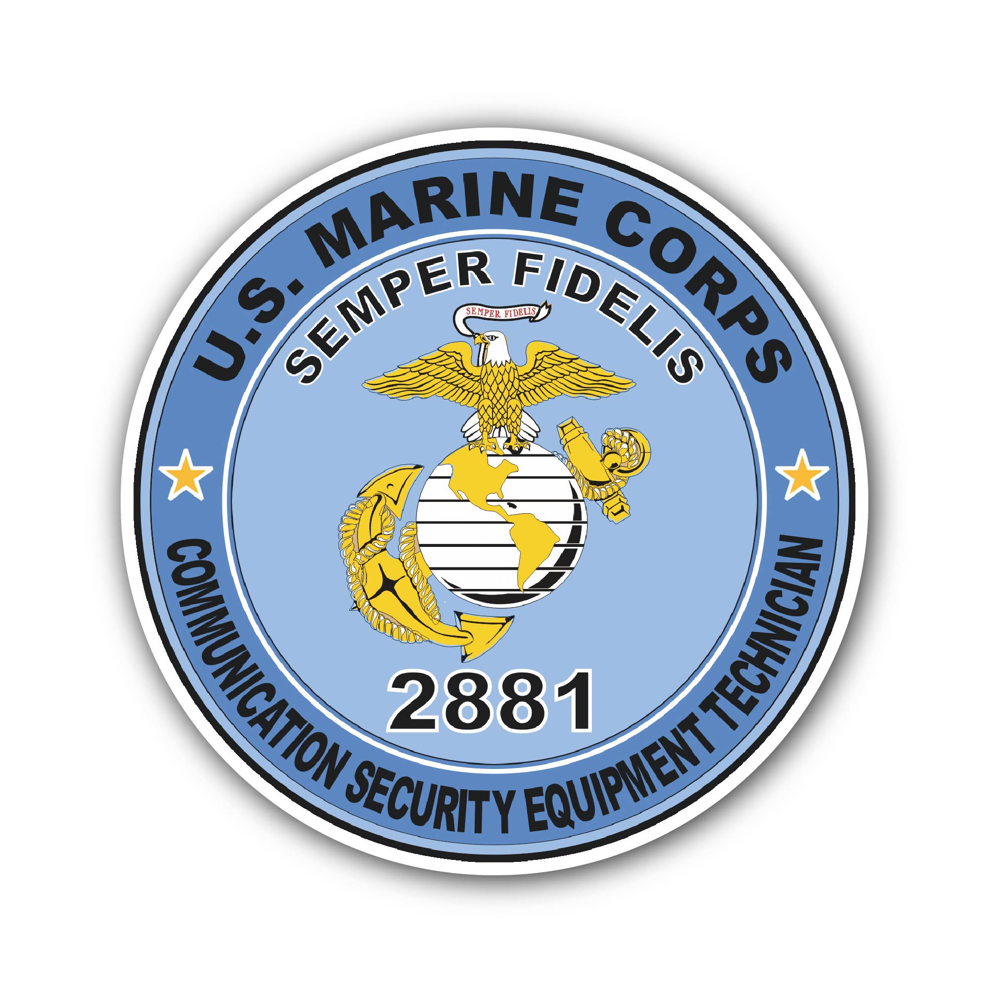 U.S.M.C. MOS 2881 Communication Security Equipment Technician Sticker, Waterproof Vinyl Decal Sticker Indoor Or Outdoor 2 (Pieces) 3" and 5"