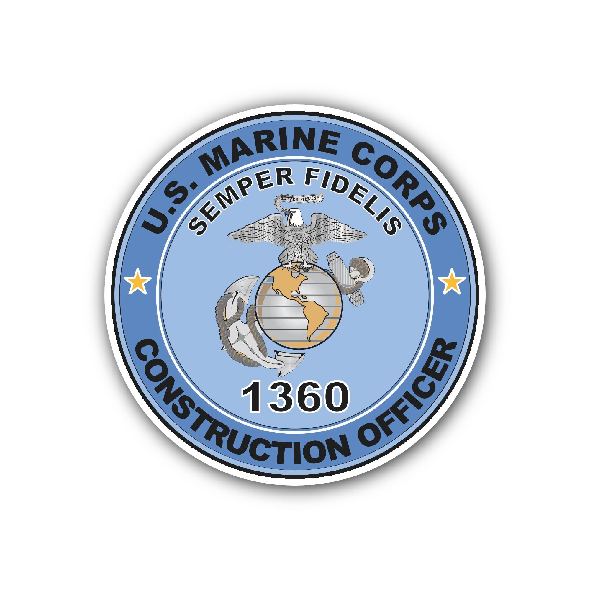 U.S.M.C. MOS 1360 Construction Officer Sticker, Waterproof Vinyl Decal Sticker Indoor Or Outdoor 2 (Pieces) 3" and 5"