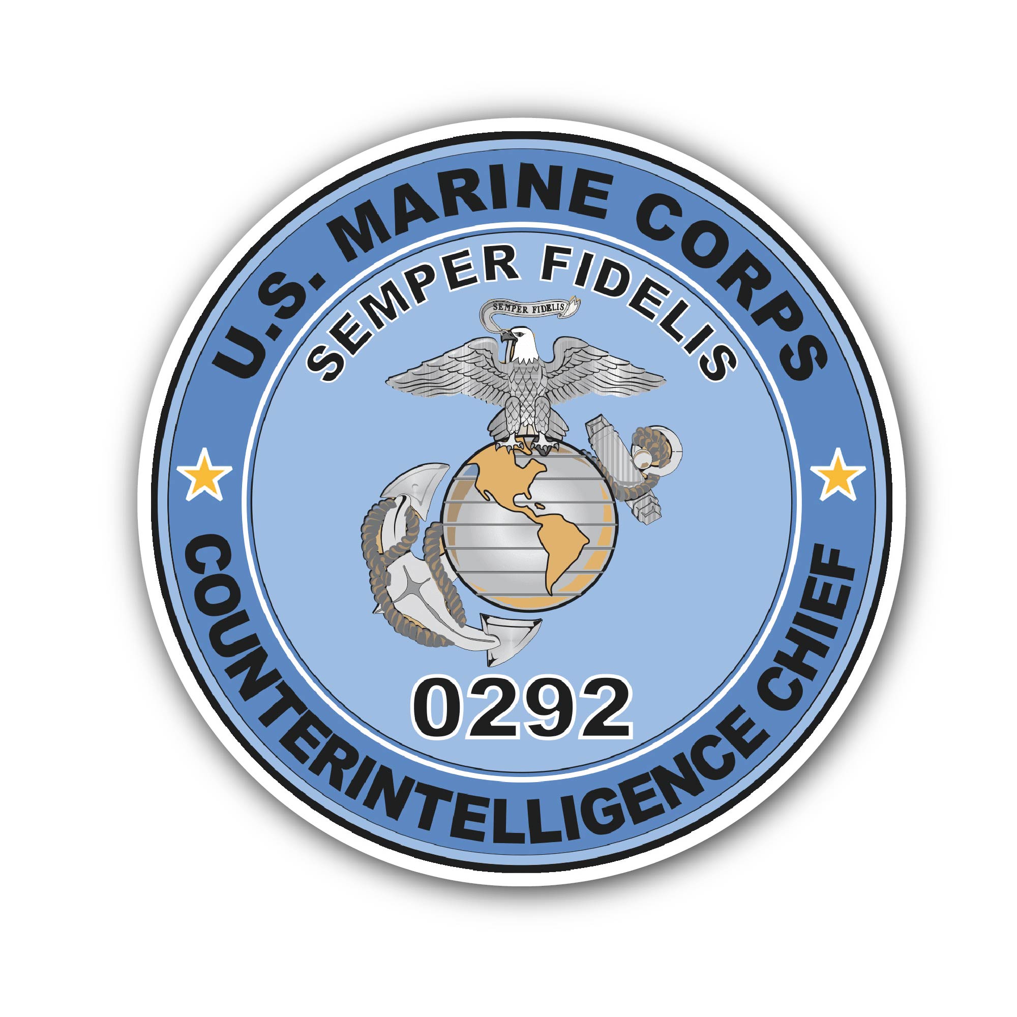 U.S.M.C. MOS 0292 Counterintelligence Chief Sticker, Waterproof Vinyl Decal Sticker Indoor Or Outdoor 2 (Pieces) 3" and 5"