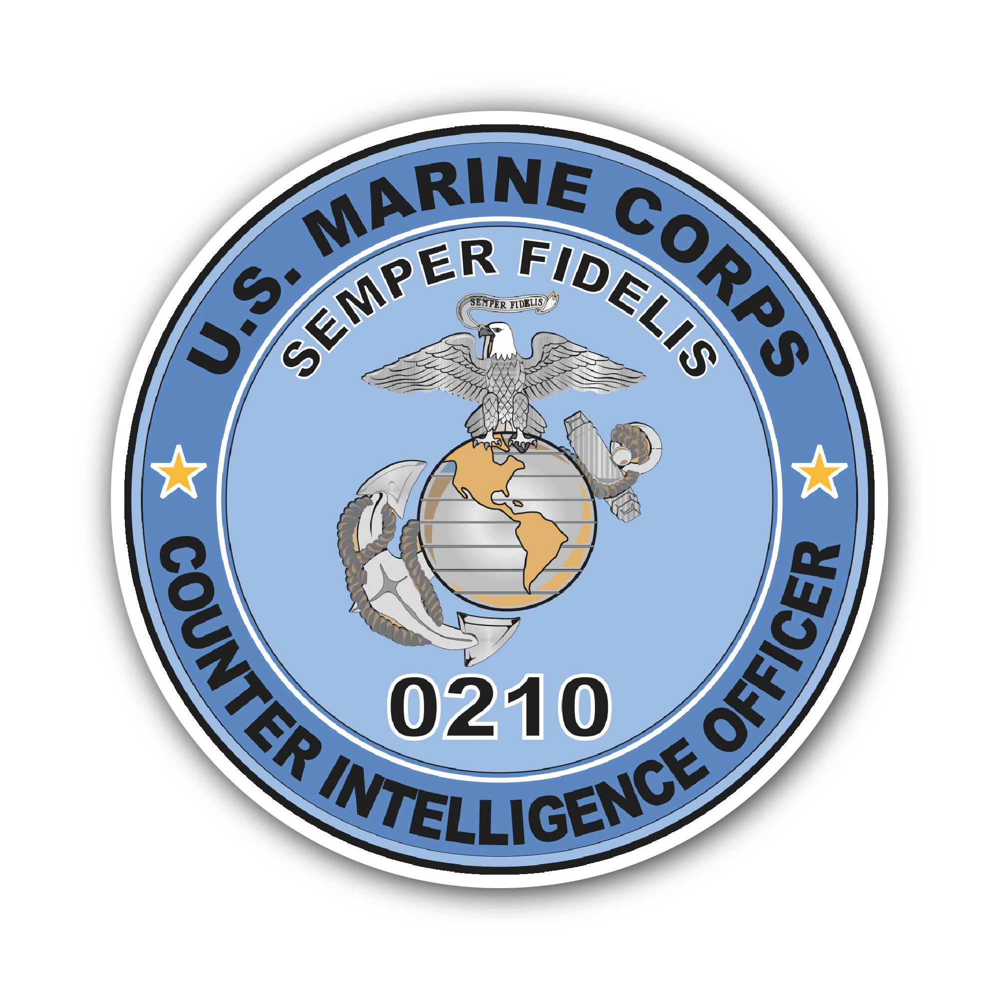 U.S.M.C. MOS 0210 Counter Intelligence Officer Sticker, Waterproof Vinyl Decal Sticker Indoor Or Outdoor 2 (Pieces) 3" and 5"