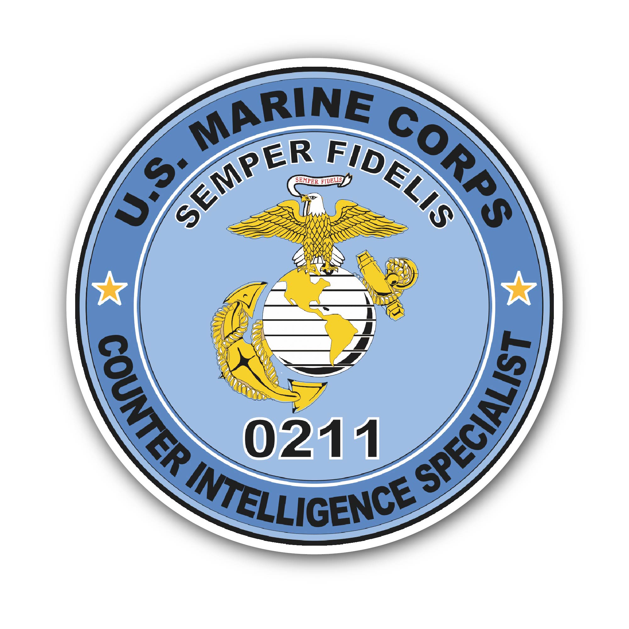 Counter Intelligence Specialist U.S.M.C MOS 0211 Military Sticker, Waterproof Vinyl Decal Sticker Indoor Or Outdoor 2 (Pieces) 3" and 5"