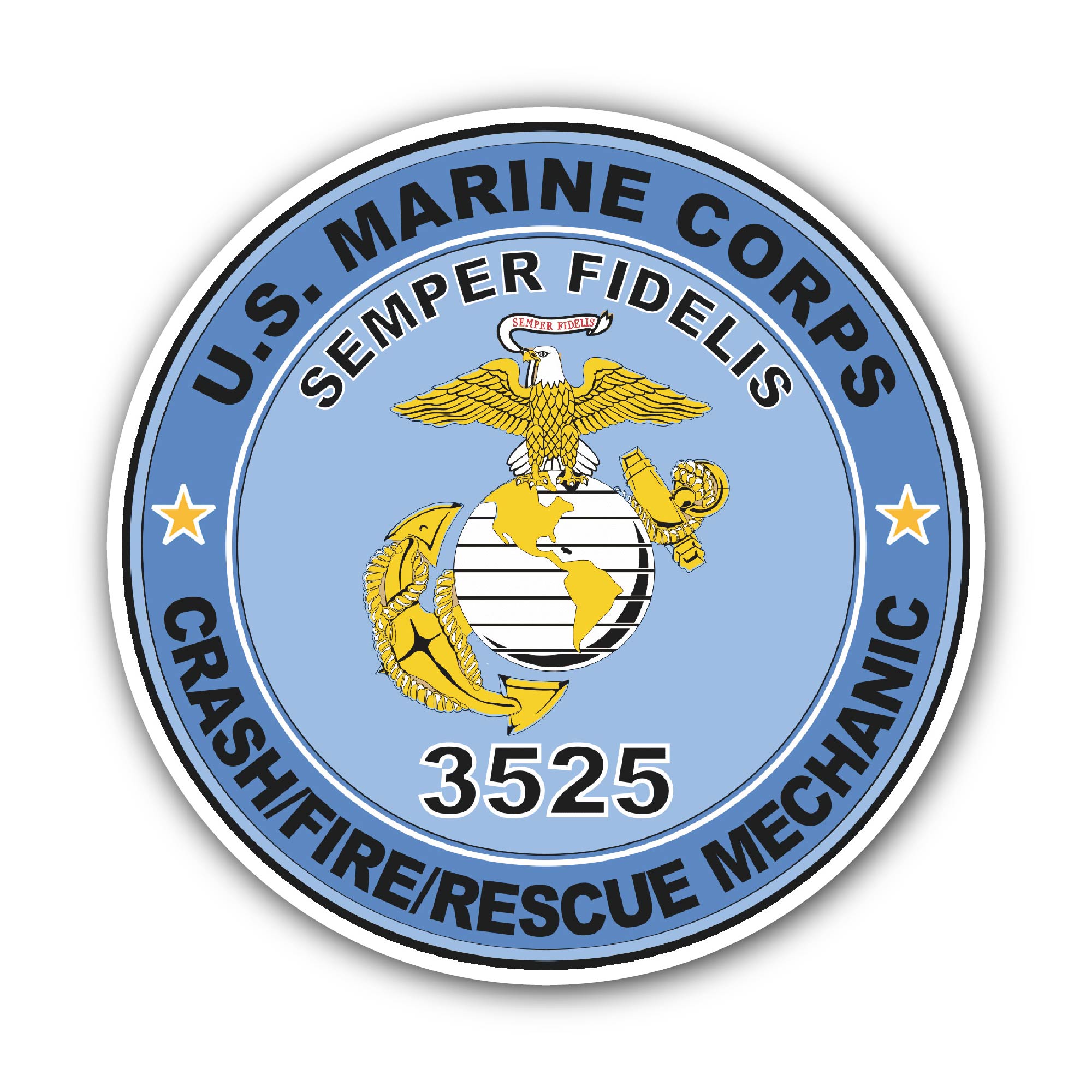 U.S.M.C. MOS 3525 Crash/Fire/Rescue Mechanic Sticker, Waterproof Vinyl Decal Sticker Indoor Or Outdoor 2 (Pieces) 3" and 5"