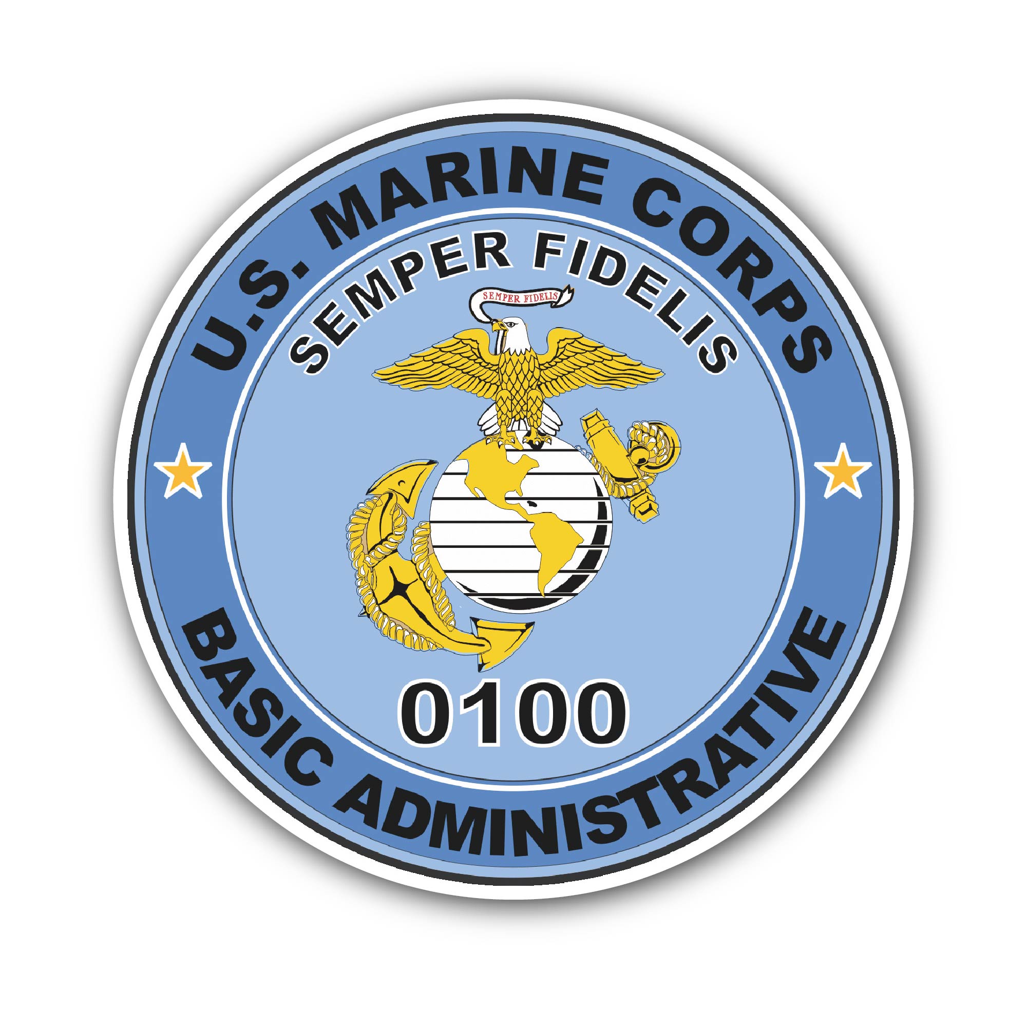 U.S.M.C. MOS 0100 Basic Administrative Sticker, Waterproof Vinyl Decal Sticker Indoor Or Outdoor 2 (Pieces) 3" and 5"