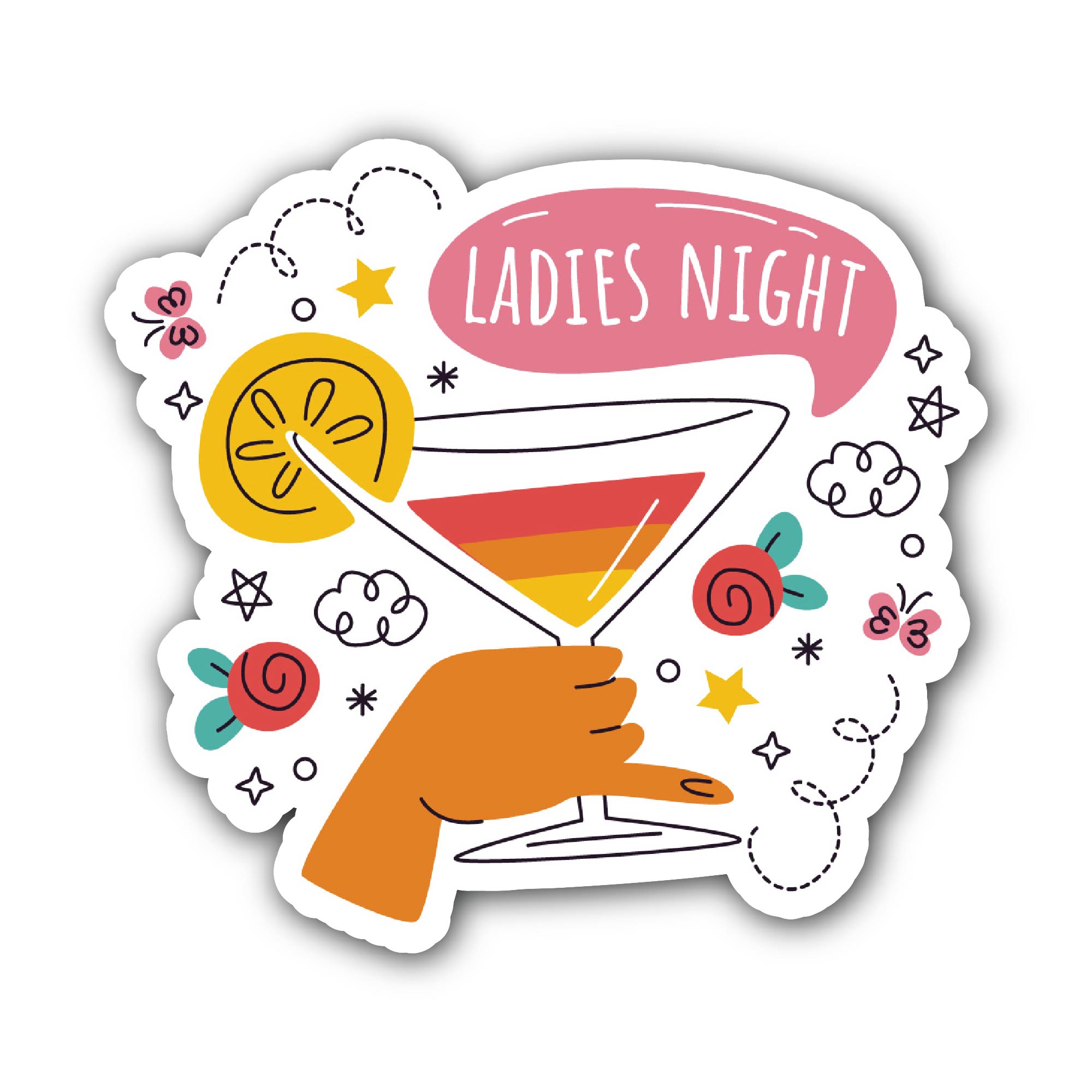 Ladies Night Sticker, Waterproof Vinyl Decal Sticker Indoor Or Outdoor 2 (Pieces) 3" and 5"