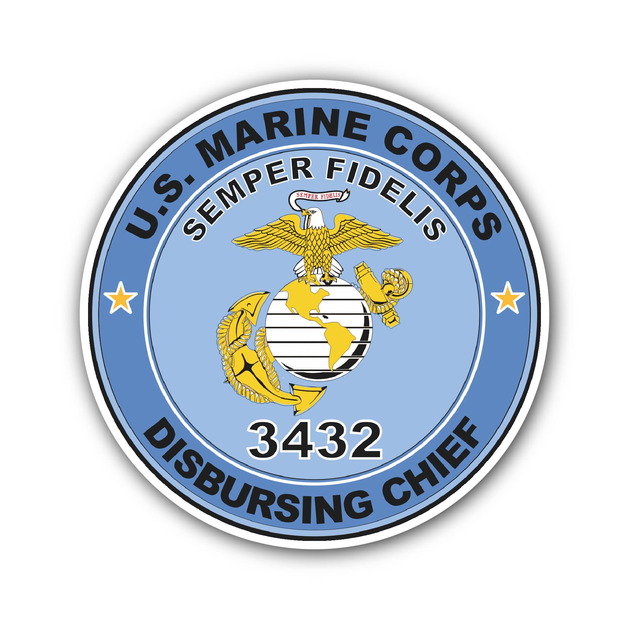 U.S.M.C. MOS 3432 Disbursing Chief Sticker, Waterproof Vinyl Decal Sticker Indoor Or Outdoor 2 (Pieces) 3" and 5"