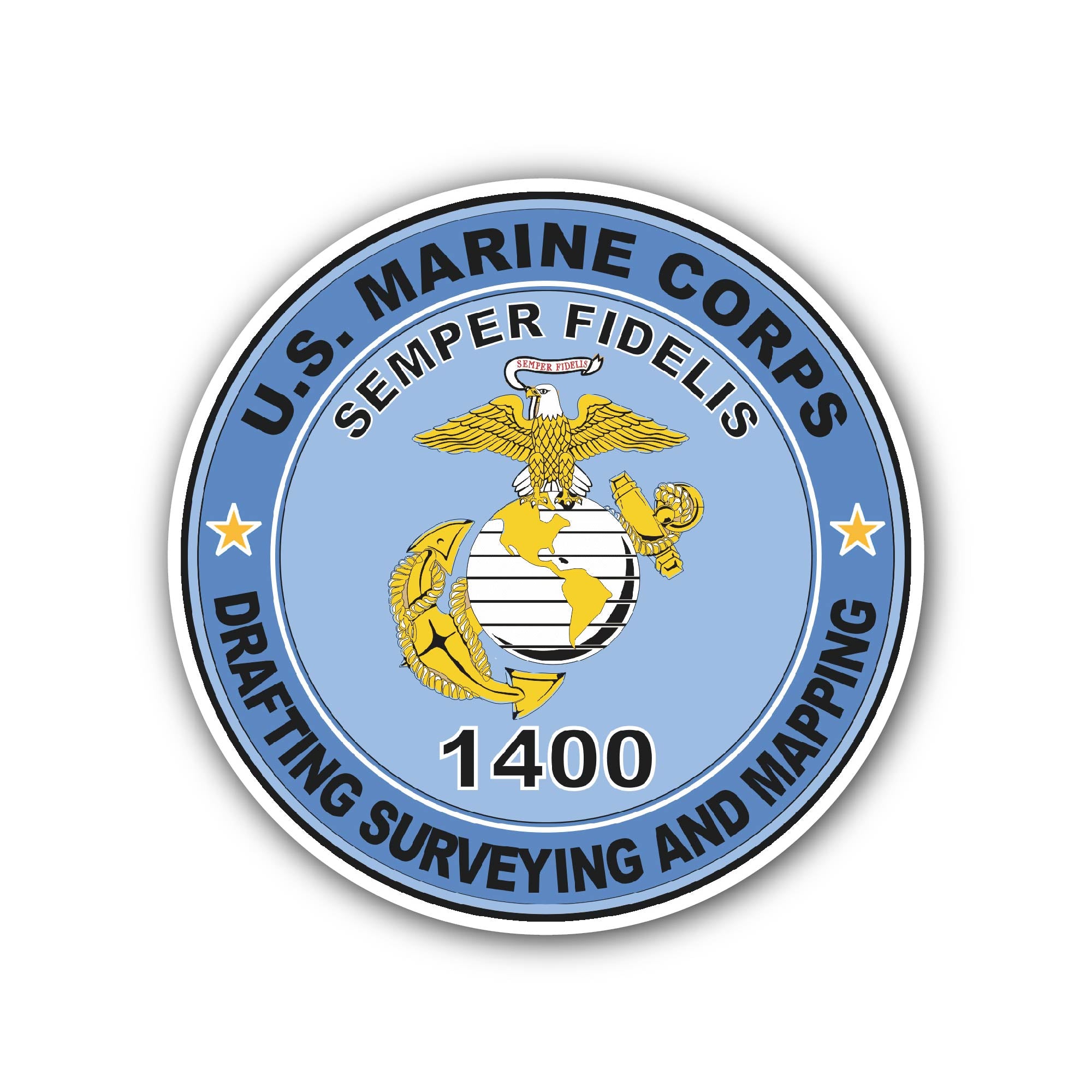 U.S.M.C. MOS 1400 Drafting Surveying and Mapping Sticker, Waterproof Vinyl Decal Sticker Indoor Or Outdoor 2 (Pieces) 3" and 5"