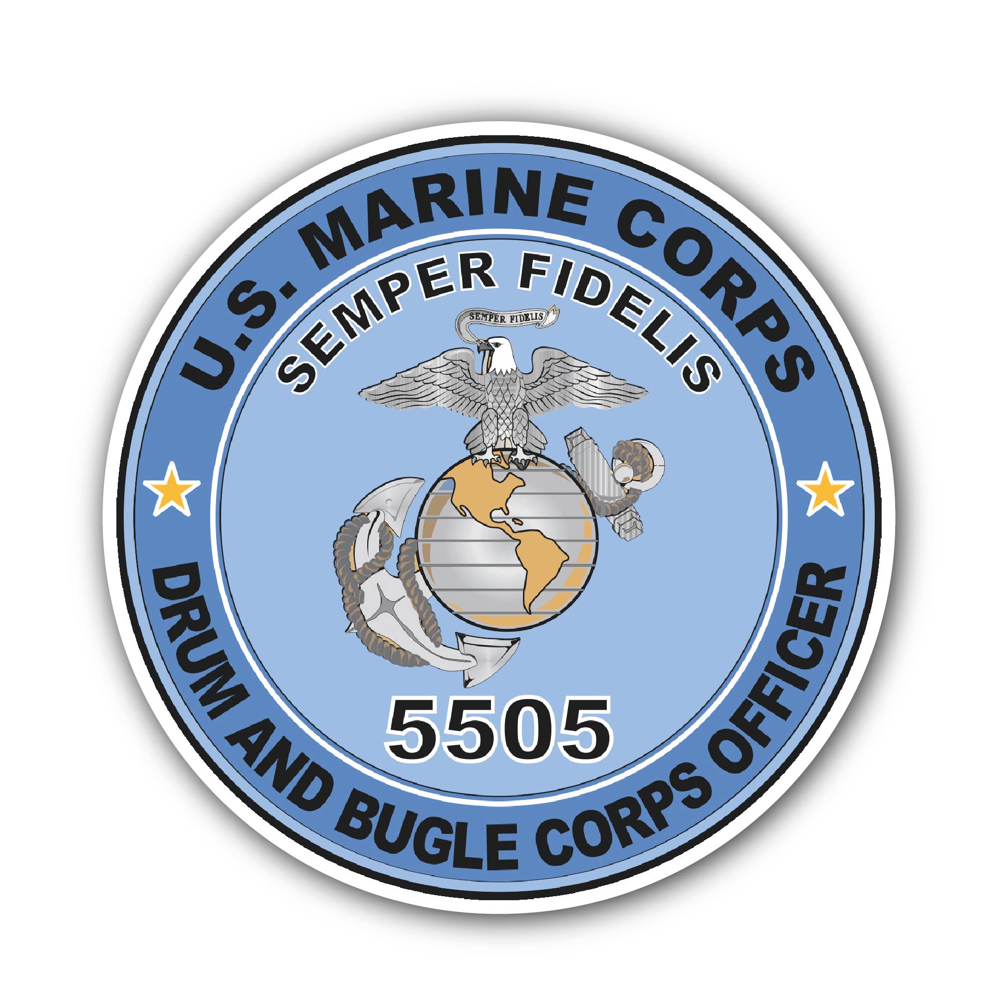 U.S.M.C. MOS 5505 Drum and Bugle Corps Officer Sticker, Waterproof Vinyl Decal Sticker Indoor Or Outdoor 2 (Pieces) 3" and 5"