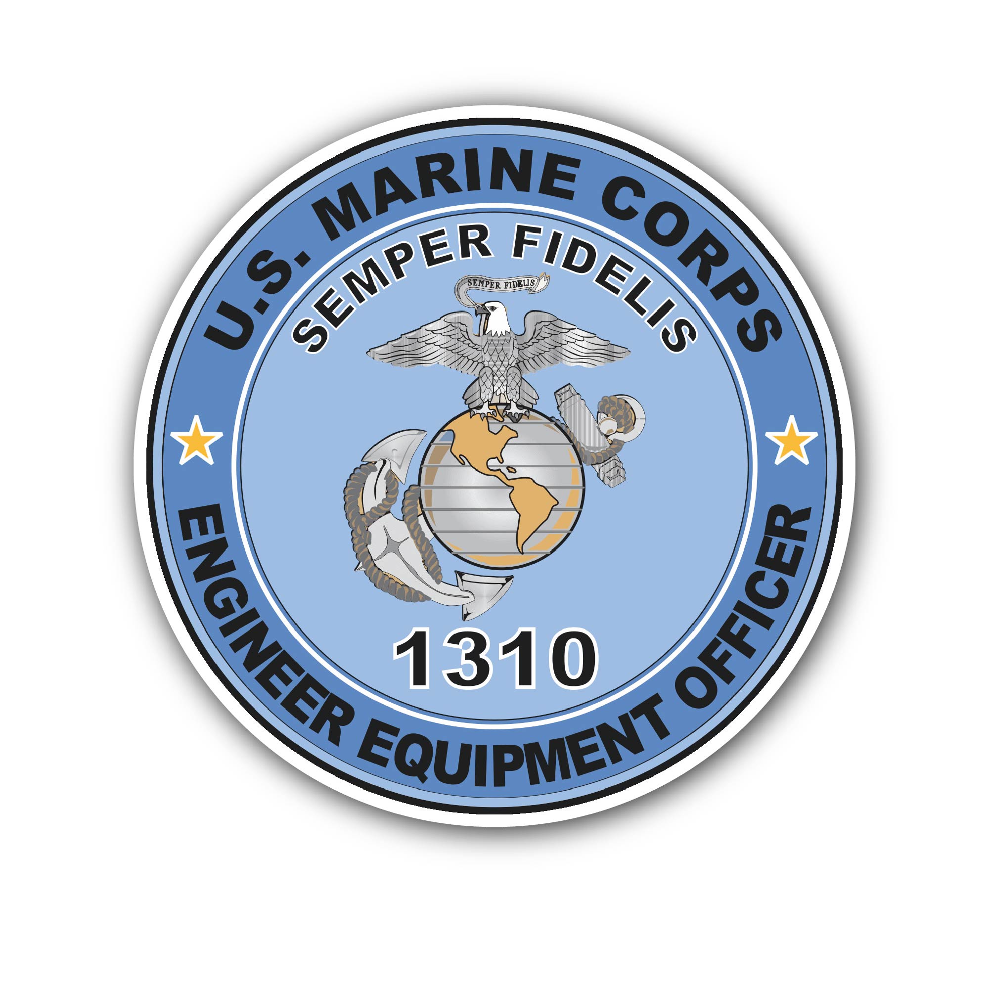 U.S.M.C. MOS 1310 Engineer Equipment Officer Sticker, Waterproof Vinyl Decal Sticker Indoor Or Outdoor 2 (Pieces) 3" and 5"