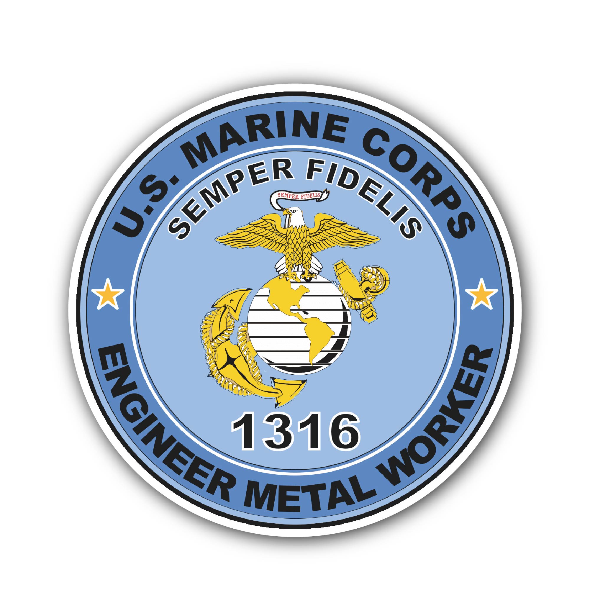 U.S.M.C. MOS 1316 Engineer Metal Worker Sticker, Waterproof Vinyl Decal Sticker Indoor Or Outdoor 2 (Pieces) 3" and 5"