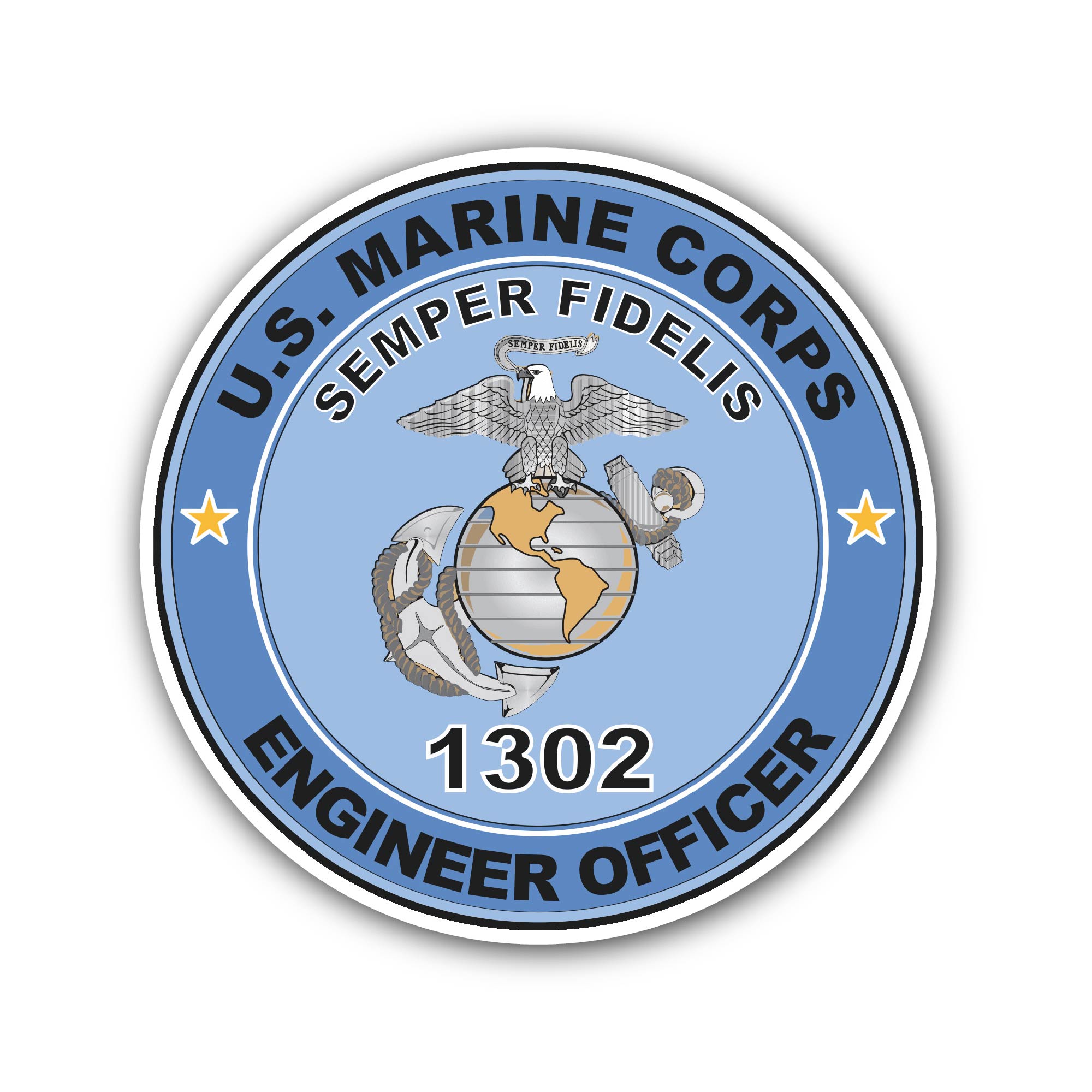 U.S.M.C. MOS 1302 Engineer Officer Sticker, Waterproof Vinyl Decal Sticker Indoor Or Outdoor 2 (Pieces) 3" and 5"