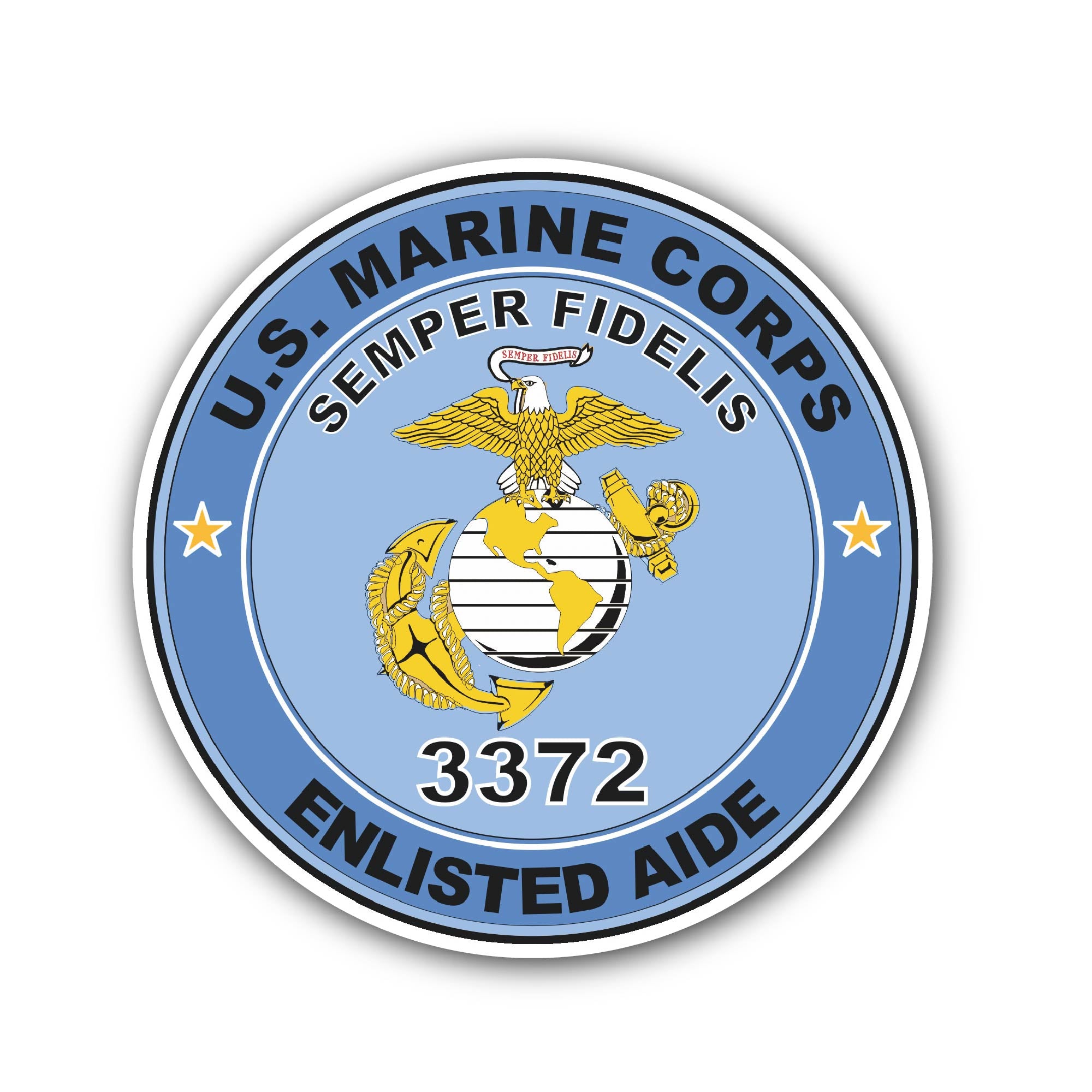 U.S.M.C. MOS 3372 Enlisted Aide Sticker, Waterproof Vinyl Decal Sticker Indoor Or Outdoor 2 (Pieces) 3" and 5"