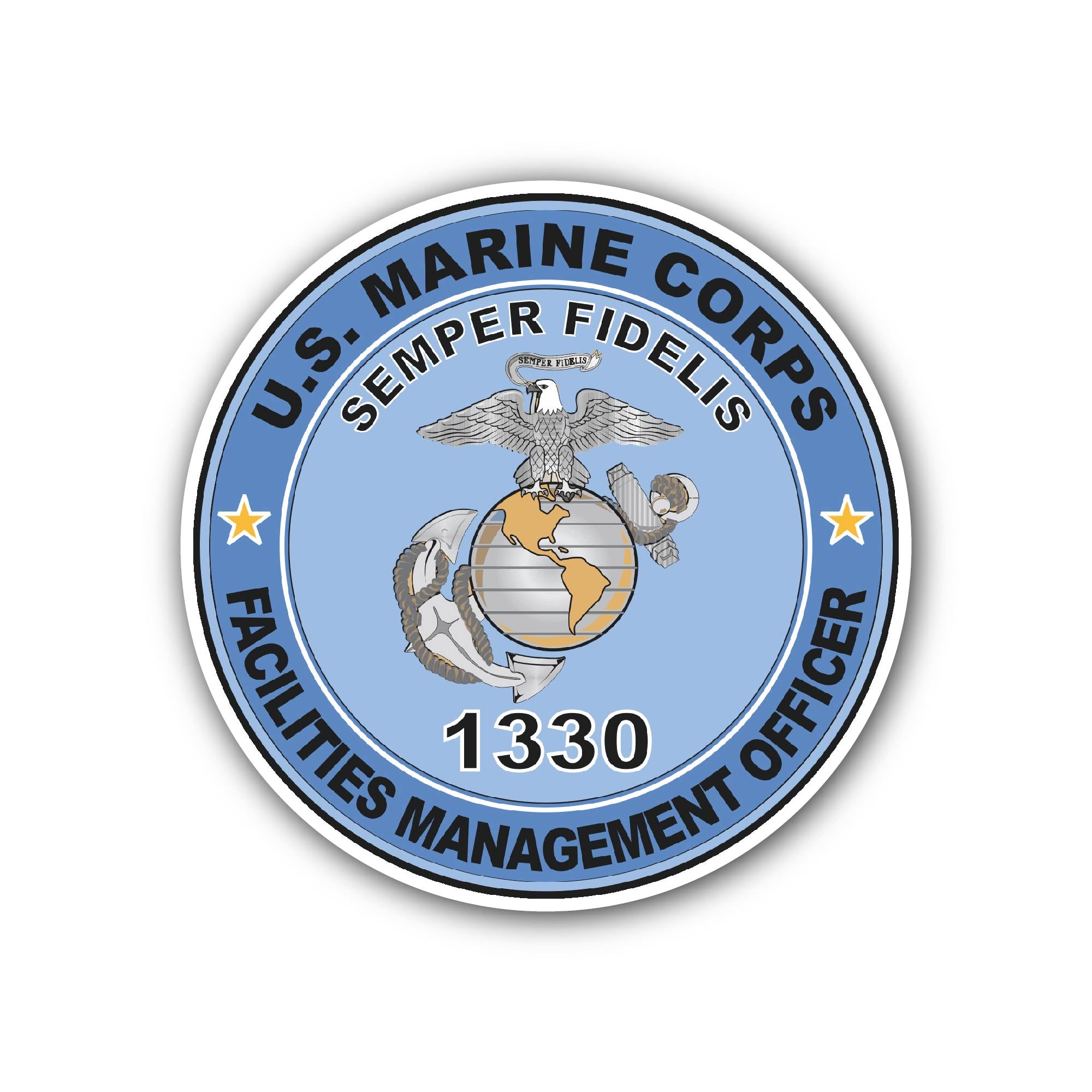 U.S.M.C. MOS 1330 Facilities Management Officer Sticker, Waterproof Vinyl Decal Sticker Indoor Or Outdoor 2 (Pieces) 3" and 5"